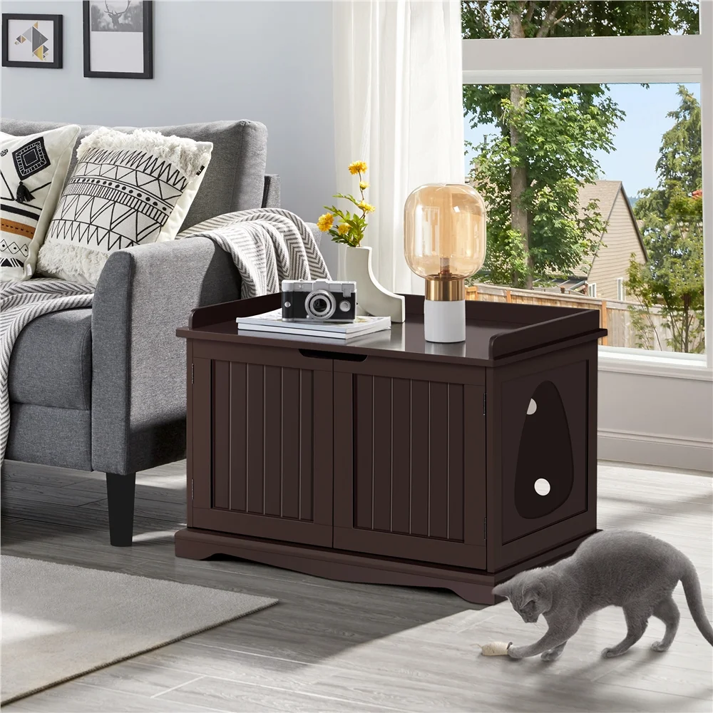 Renwick Wooden Cat Litter Box Furniture with Door, Espresso - Image 7