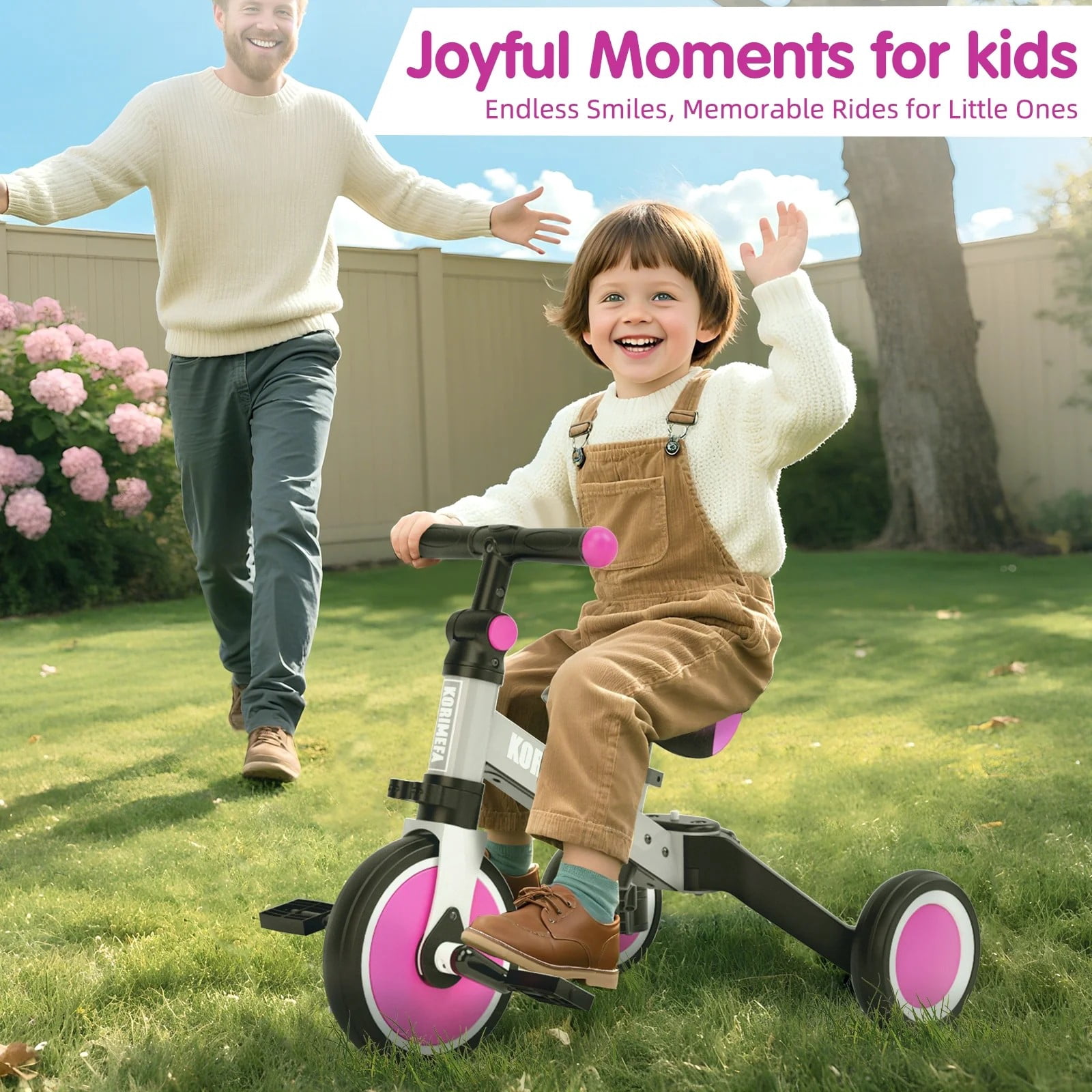 KORIMEFA 5 in 1 Kids Tricycle for 1-4 year olds, Toddler Bike Kids Trike for Balance Training, Baby Bike with Push Handle for Boy Girl - Image 5