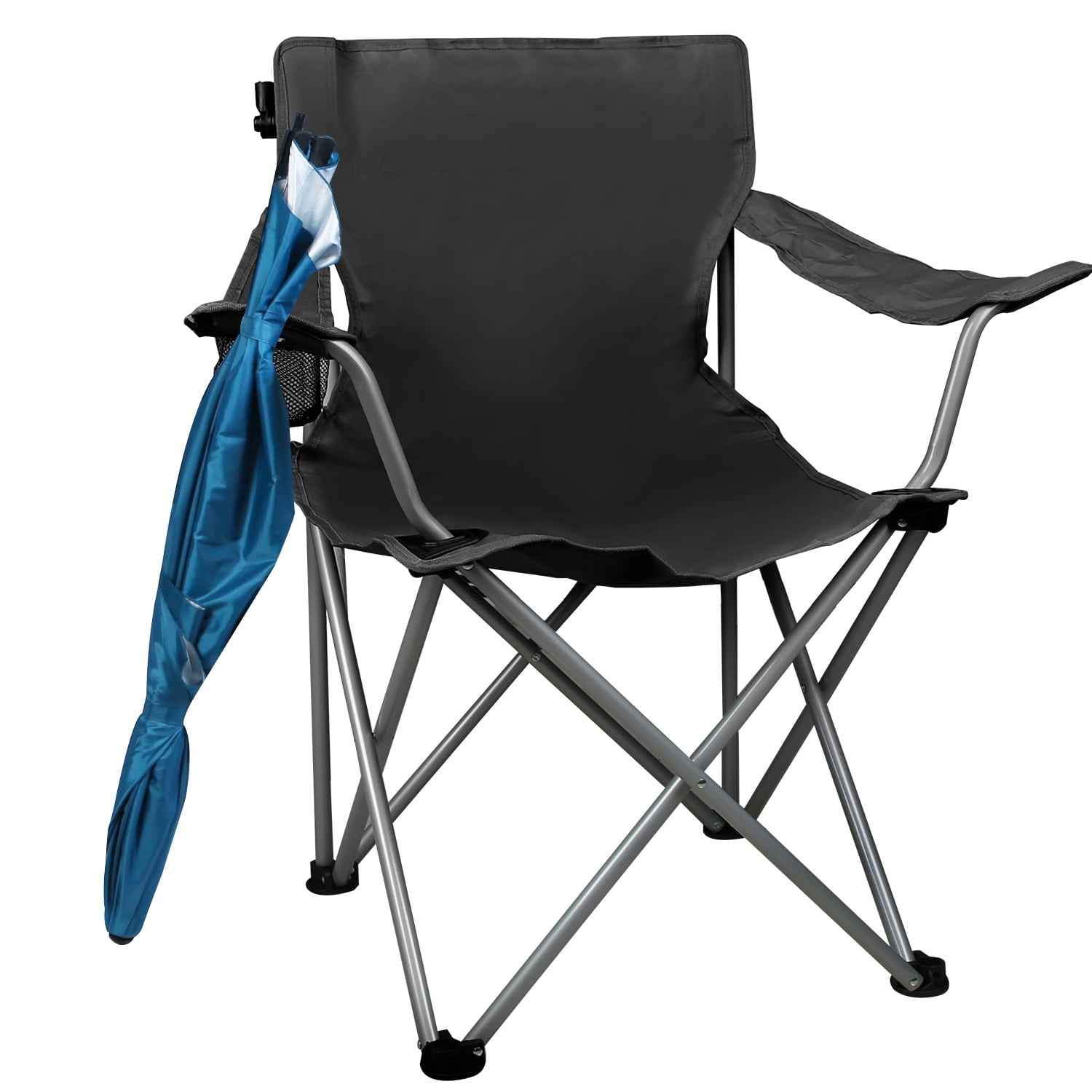 Moclever Canopy Beach Chair Folding Camping Chair with Cup Holder and Detachable Umbrella, Black - Image 8