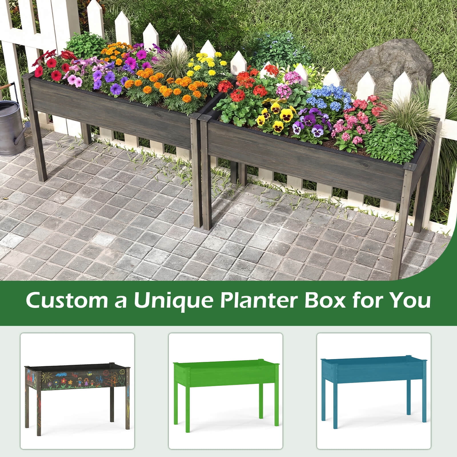 Costway Wooden Raised Vegetable Garden Bed Elevated Grow Vegetable Planter Gray - Image 2