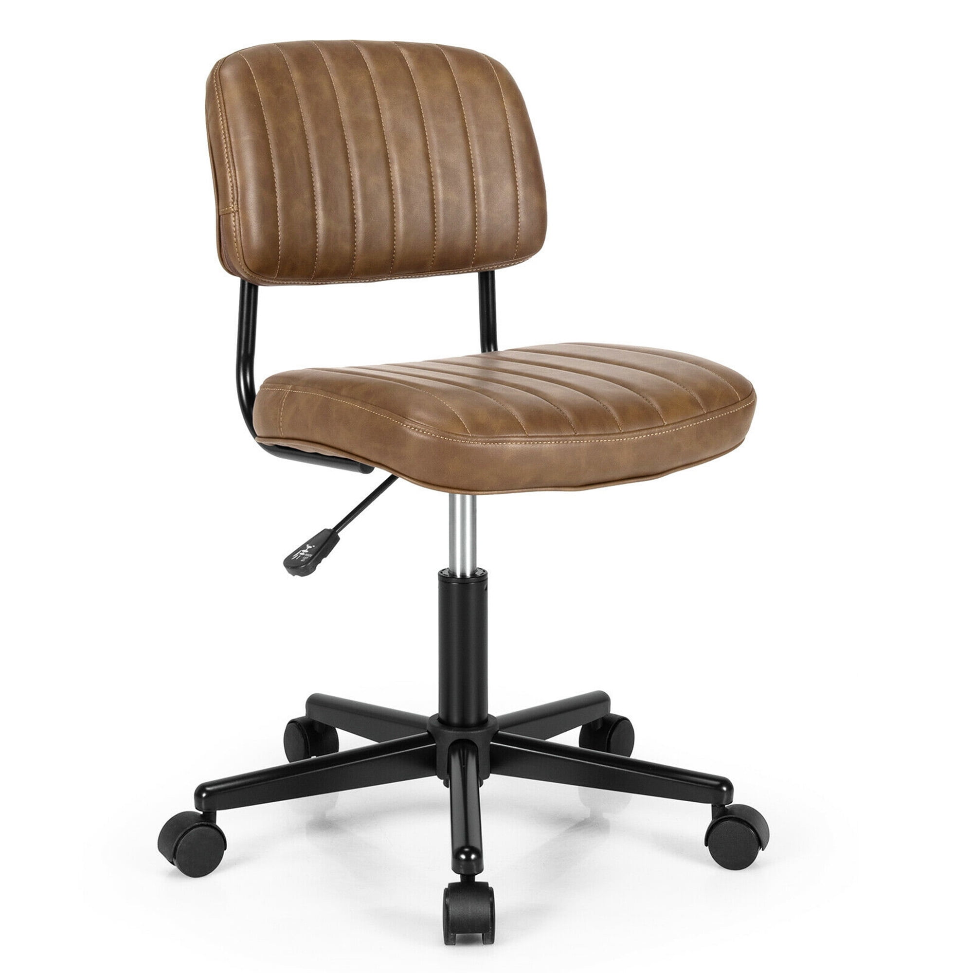 Gymax PU Leather Adjustable Swivel Office Chair w/ Backrest Brown - Image 2