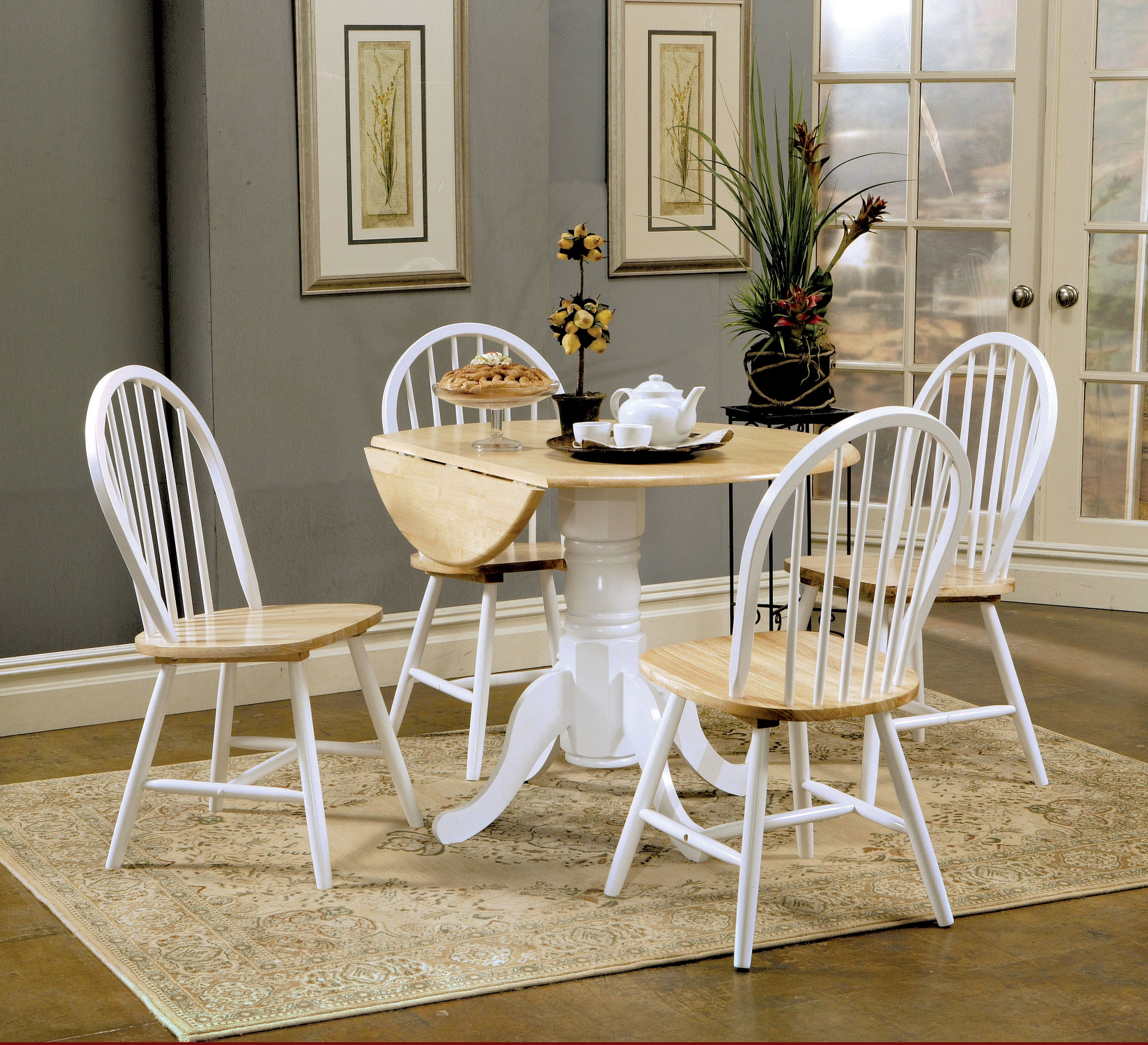 Allison 5-piece Round Drop Leaf Dining Table Set White - Image 4