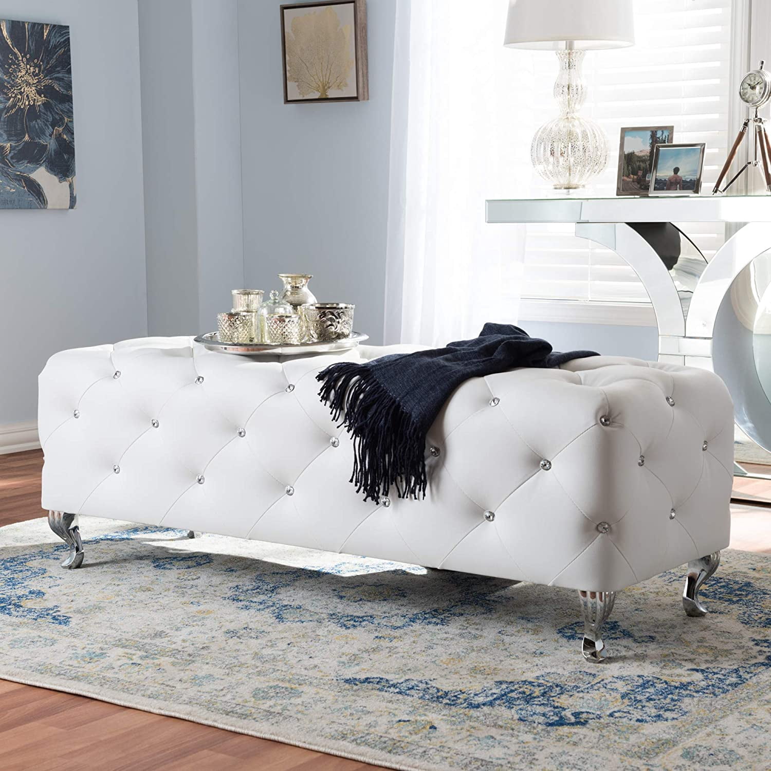 Baxton Studio Stella Crystal Tufted Leather Modern Bench, Multiple Colors - Image 9
