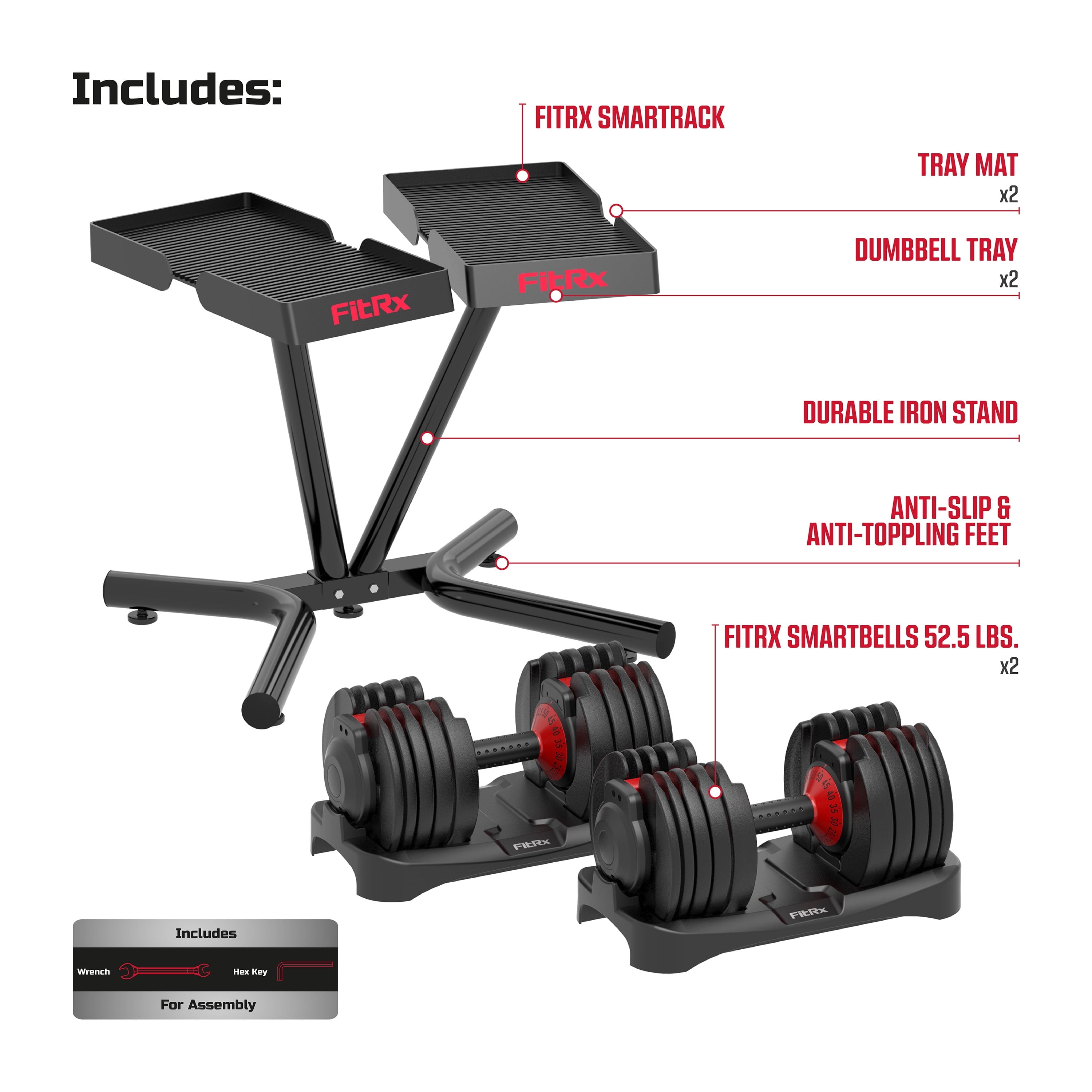 FitRx SmartRack and SmartBells Set, Dumbbell Weight Rack Stand with Two Quick-Select 5-52.5lbs Adjustable Dumbbells - Image 5