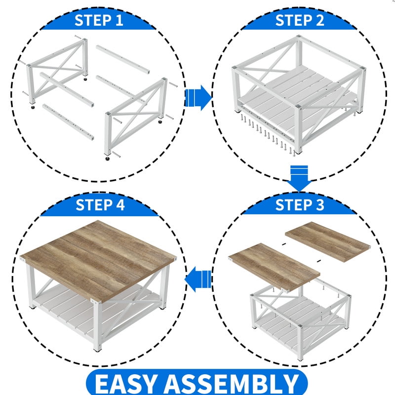 Uforic Farmhouse Coffee Table Square Wood Center Table with Storage for Living Room, Gray Wash - Image 6
