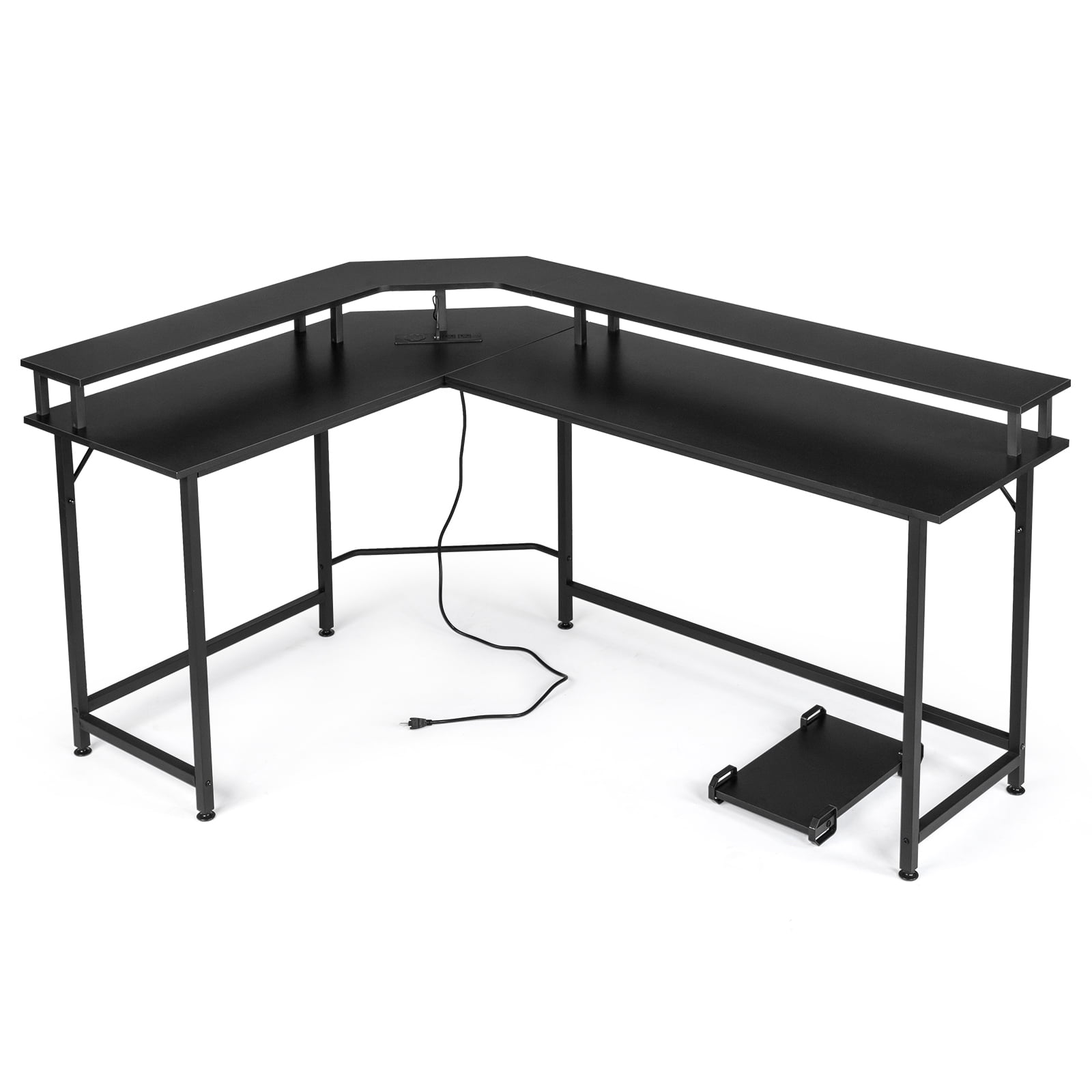 Ktaxon L-Shaped Gaming Desk with USB Wireless Charging, 55" Computer Desk with Monitor Stand, Corner Writing Desk with LED Light, Black - Image 10