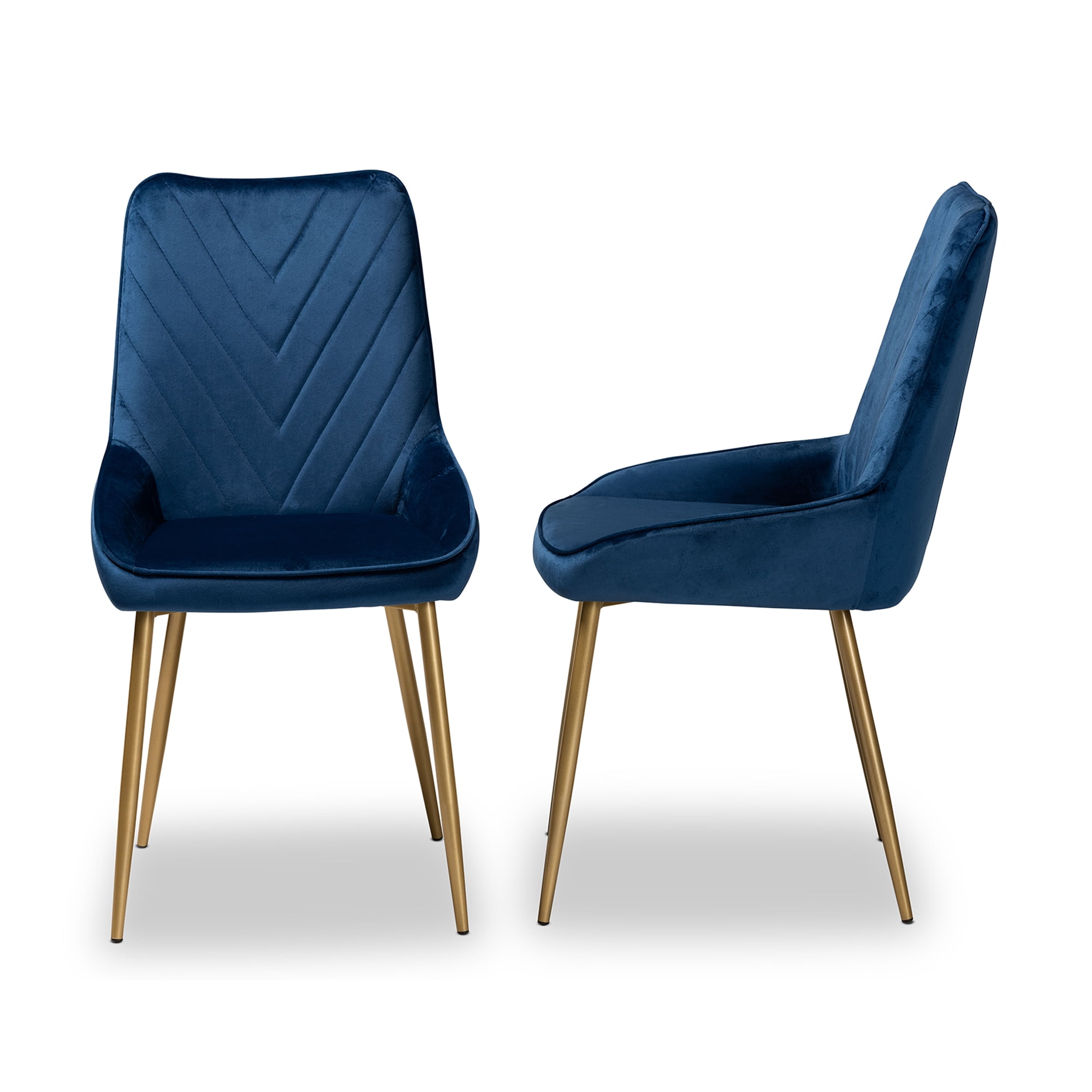 Baxton Studio Priscilla Dining Chair, Set of 2, Navy Blue/Gold - Image 3