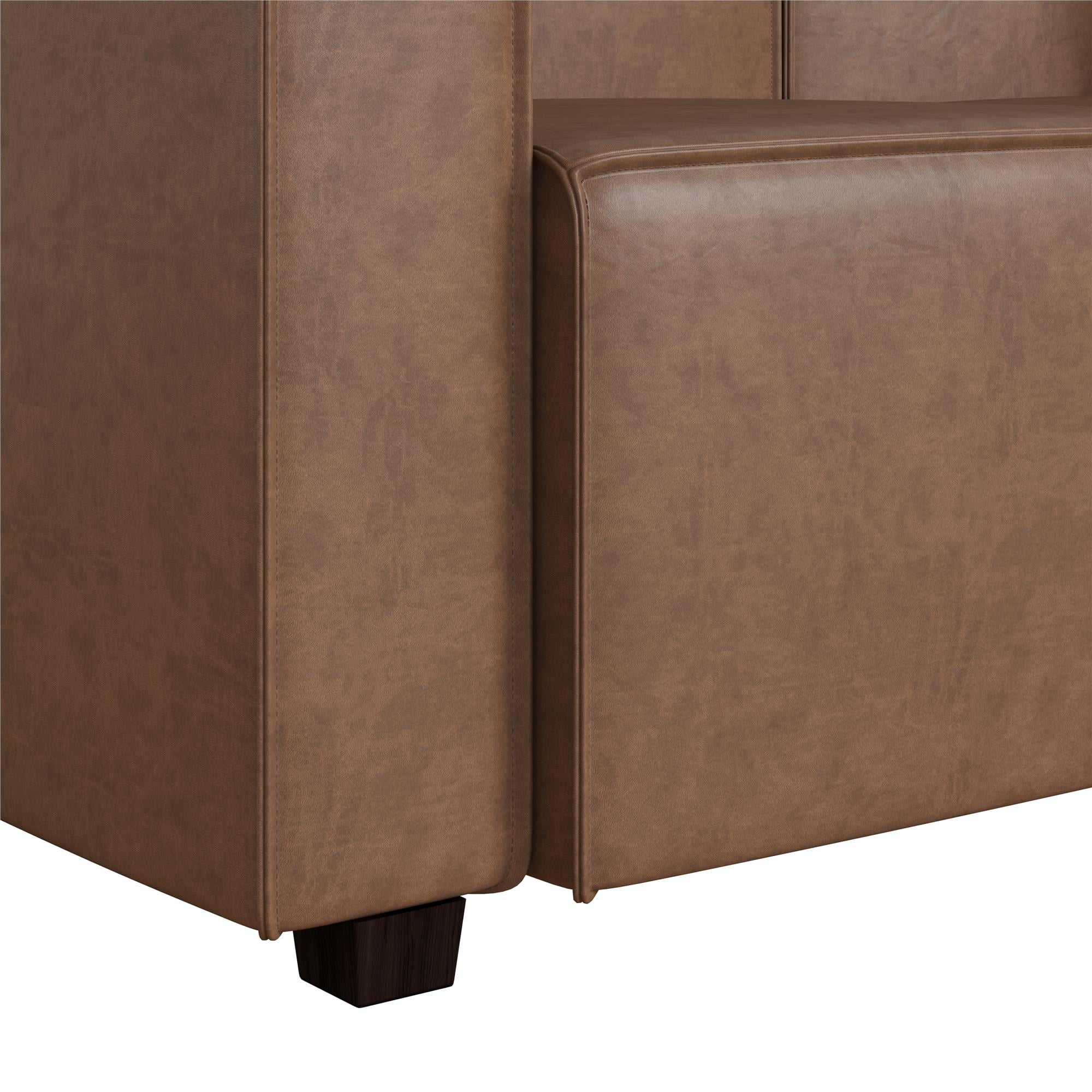 Mainstays Wynnewood 75" Low Profile Faux Leather Sofa Couch with 2 Throw Cushions, Brown - Image 21