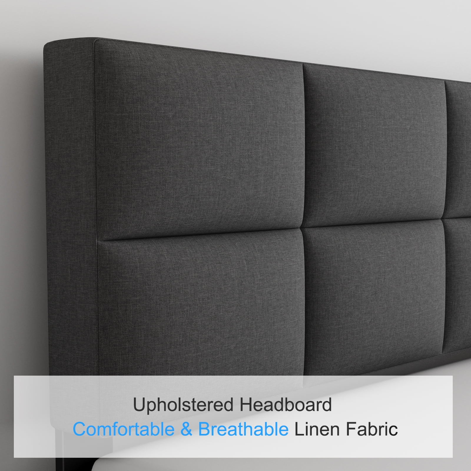 Queen Bed Frame,GELBIY Queen Size Platform Bed With Fabric Upholstered Headboard, Dark Grey,Easy Assembly - Image 2
