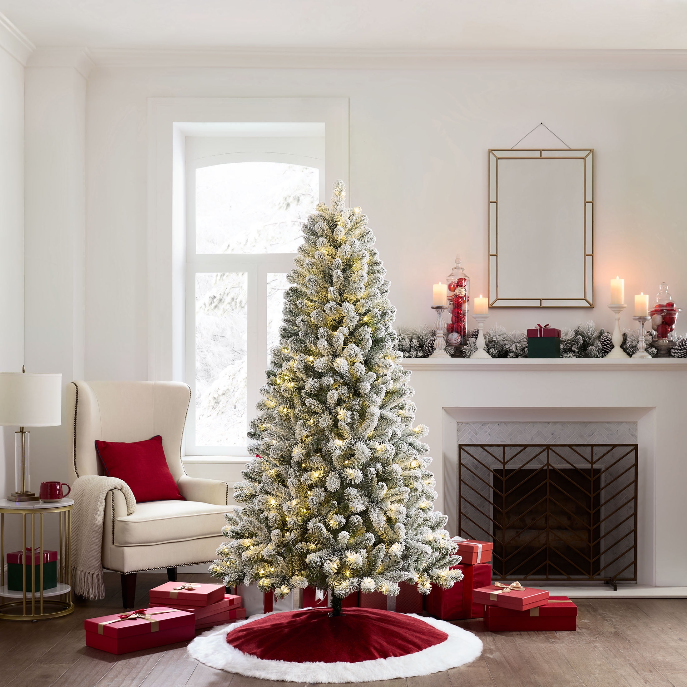 6.5 ft Pre-Lit Flocked Frisco Pine Artificial Christmas Tree with 250 Color-Changing LED Lights and Stand, by Holiday Time - Image 3