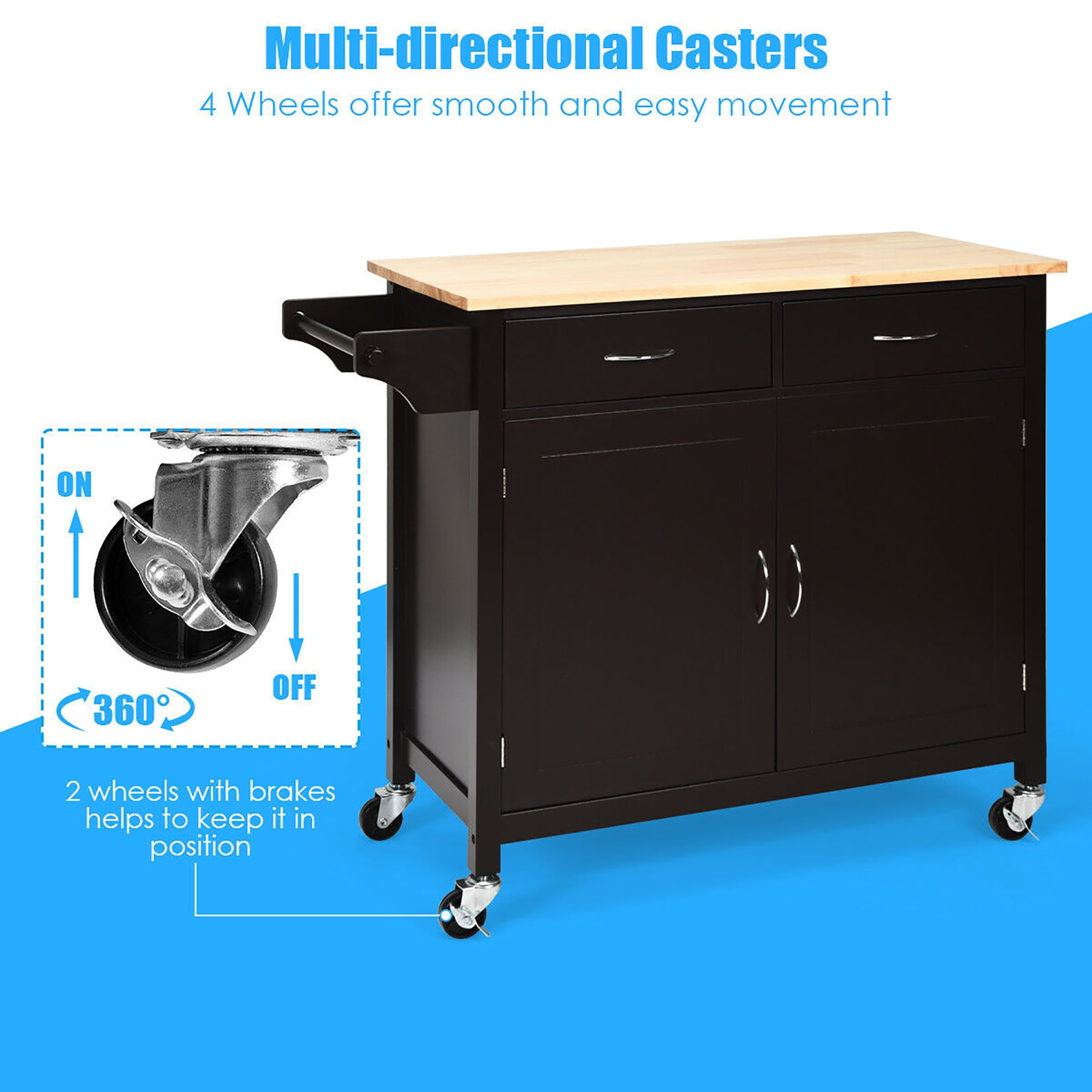 Costway Modern Rolling Kitchen Cart Island Wood Top Storage Trolley Cabinet Utility Brown - Image 9