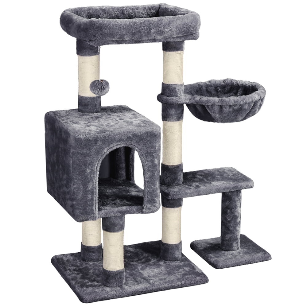 Alden Design 4-Level Cat Tree Condo with Plush Perch, Dark Gray - Image 3