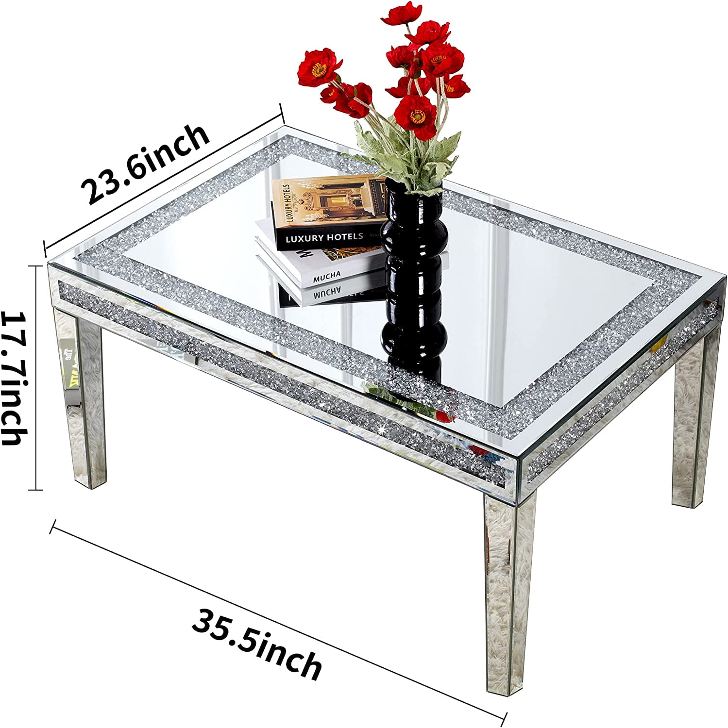 SHYFOY Silver Mirror Coffee Table Contemporary Rectangle Living Room Single Table - Image 6