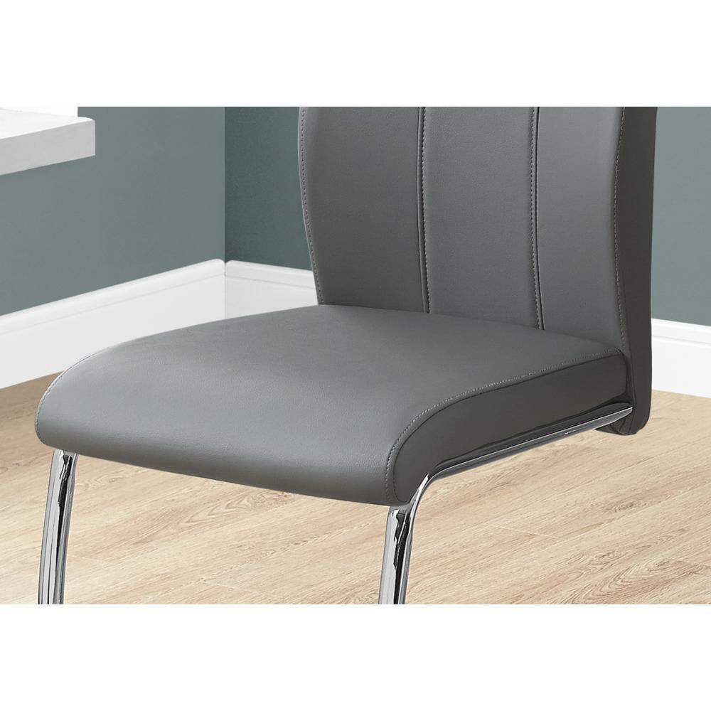 Dining Chair Set Of 2 Side Upholstered Kitchen Pu Faux Leather Look Grey Chrome - Image 2