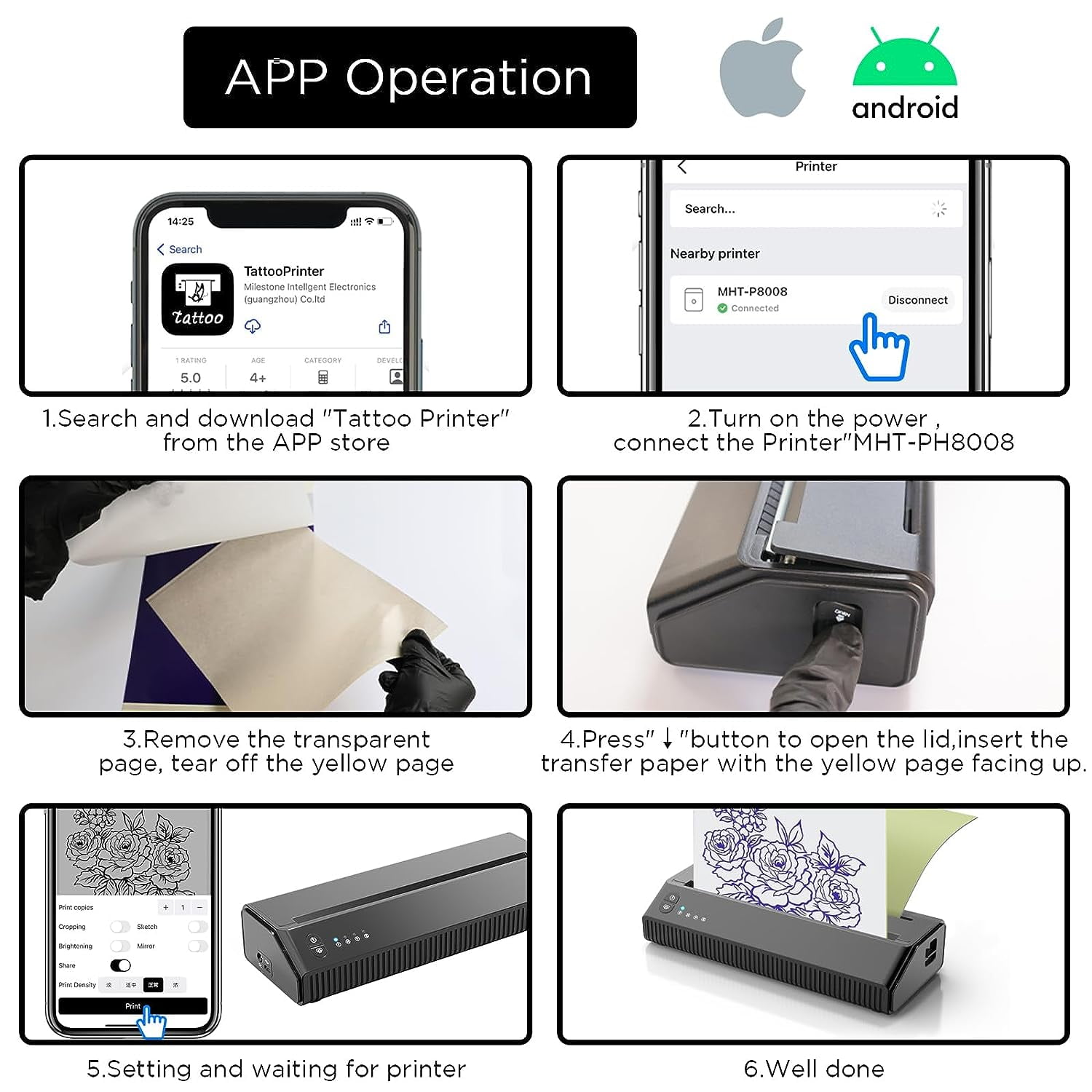 Jollebone Bluetooth Tattoo Stencil Maker Tattoo Transfer Thermal Printer Machine with 10 Transfer Paper - Image 2