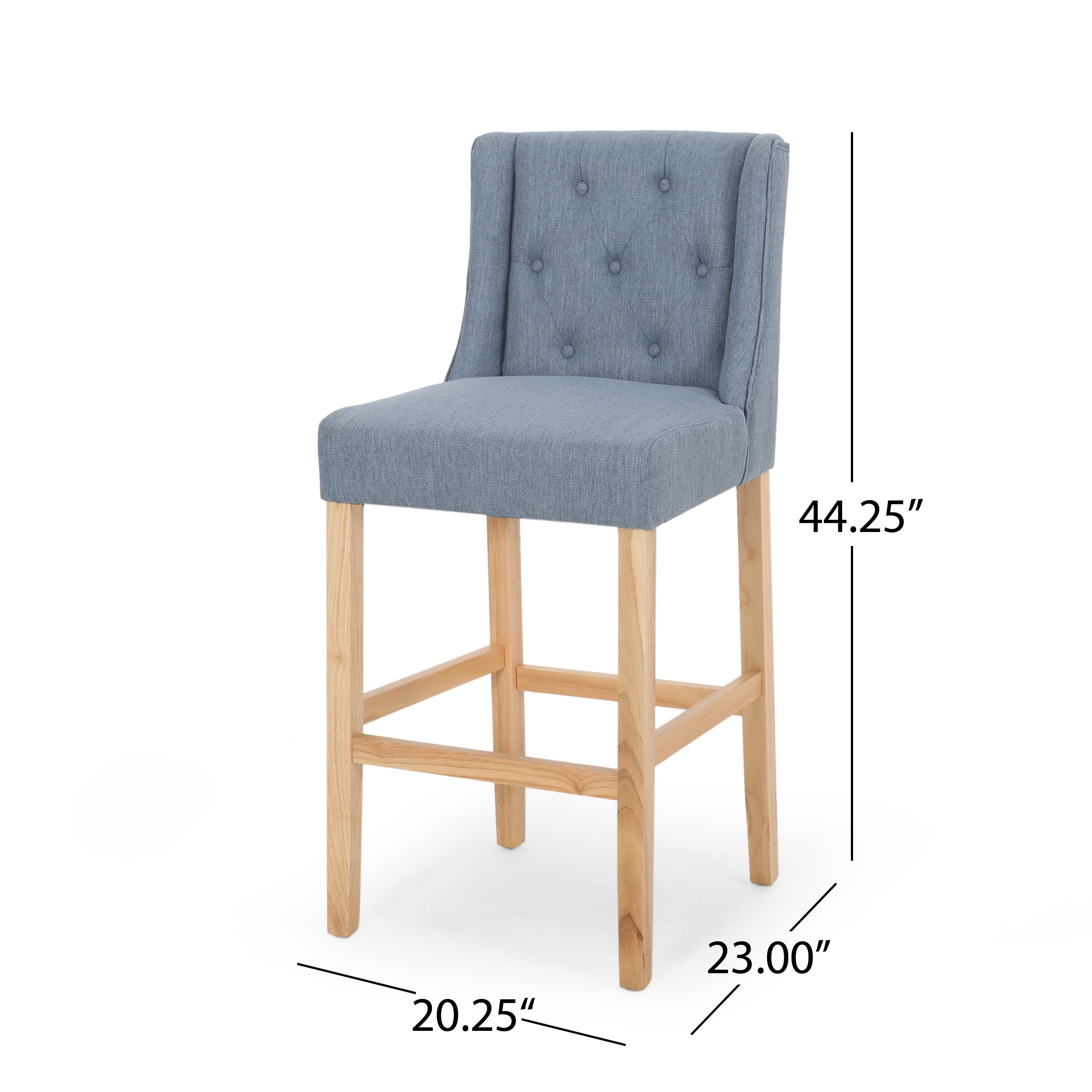 Noble House Brandon Button Tufted Fabric Wingback Bar Stool, Set of 2, Light Blue, Natural - Image 6