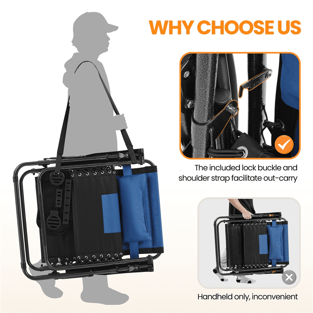 Alden Design 29in Foldable Padded Zero Gravity Chair with Cupholder/ Pillow for Outdoor, Navy Blue/Black - Image 3