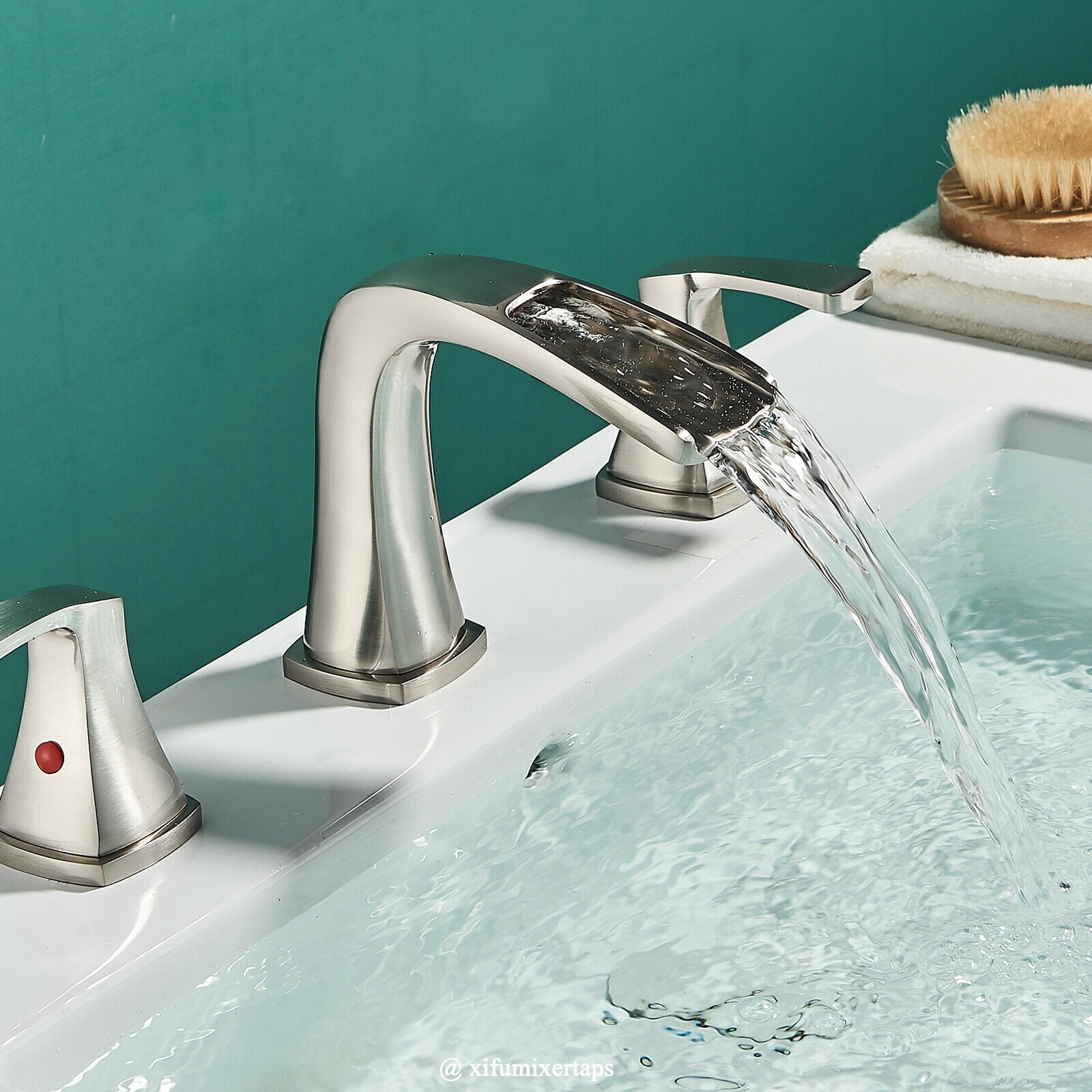 Zovajonia 8 Widespread Waterfall Bathroom Sink Faucet 3 hole Vanity Mixer Brushed Nickel - Image 7