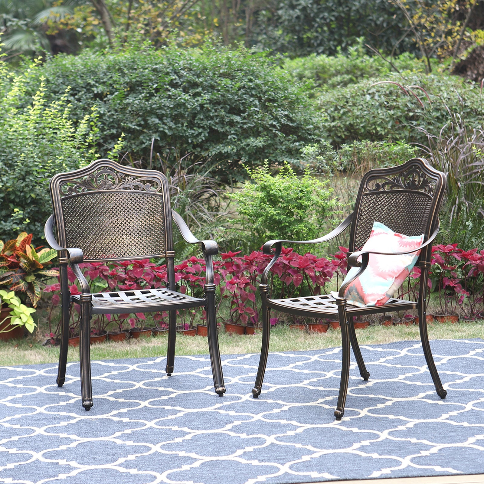 MF Studio 2-Piece Cast Aluminum Outdoor Patio Dining Chairs with Curvy Appearance, Antique Bronze - Image 8