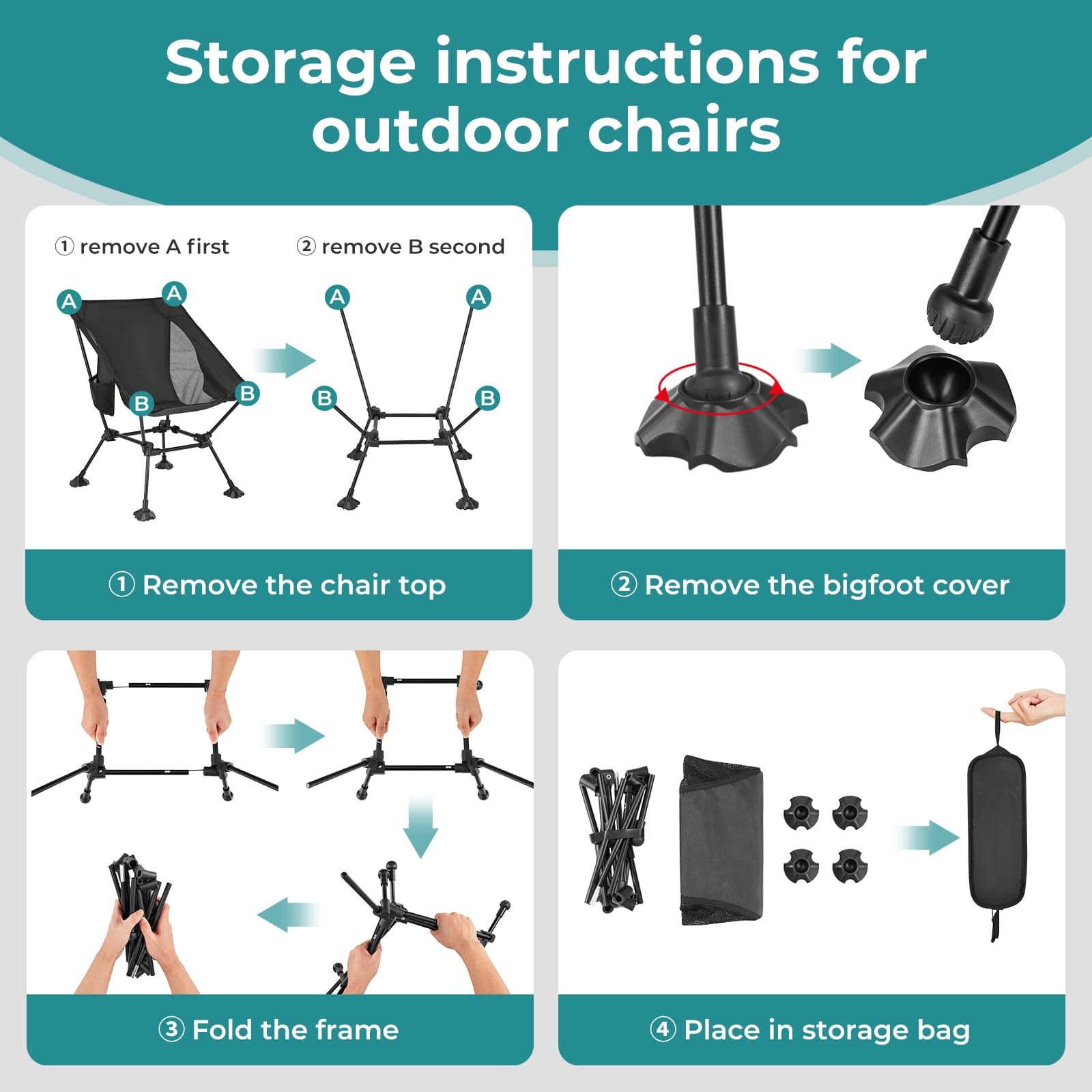 ATEPA Ultralight Portable Camping Chair, Folding Chair with Carry Bag, Weighing just 2.5 lbs, Support up to 330LBS, Portable Folding Square Tall Chairs for Fishing, Hiking, Backpacking - Image 2