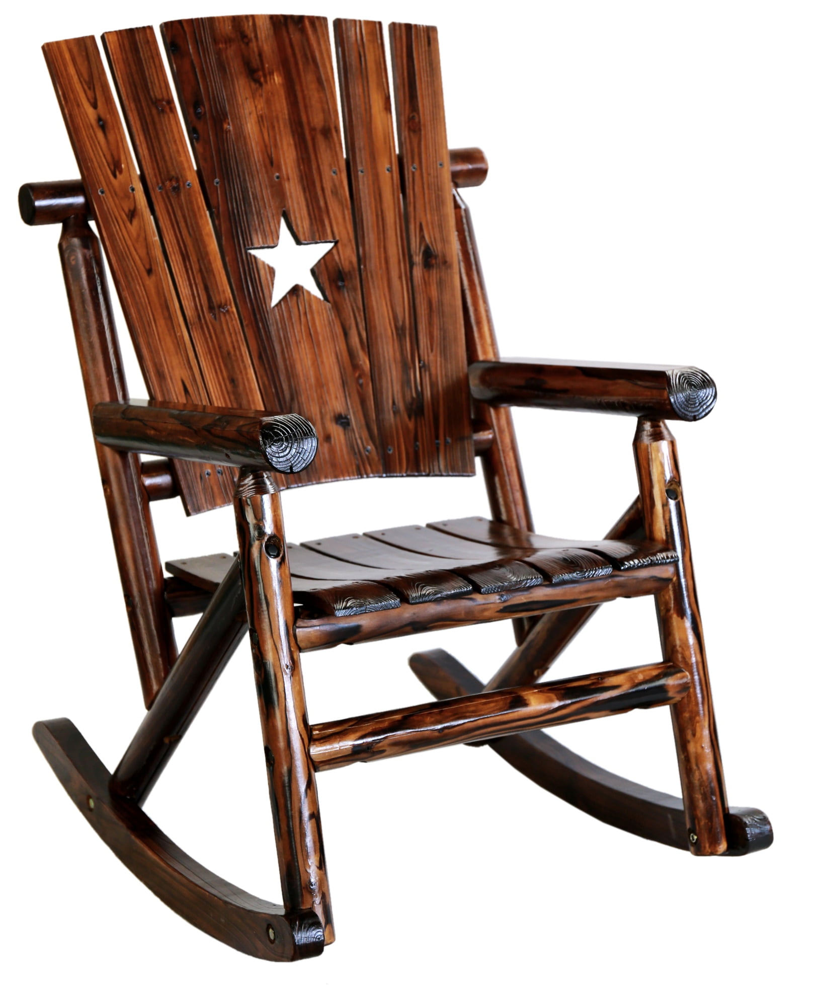 Leigh Country TX 93615 Char-Log Adult Wood Outdoor Rocker with Star Cutout - Brown - Image 2