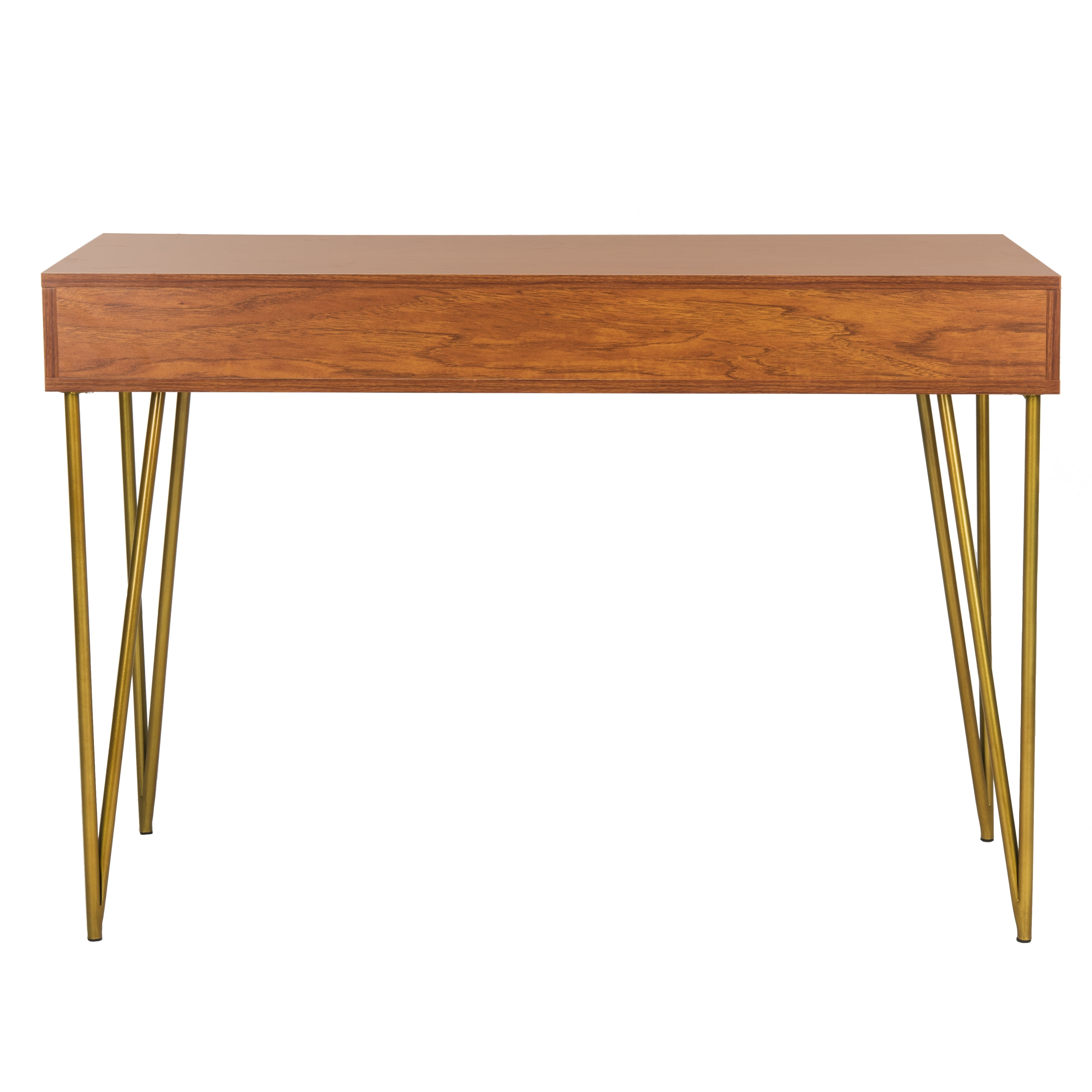 SAFAVIEH Pine Solid Mid-Century 2 Drawer Desk, Natural/Gold - Image 4