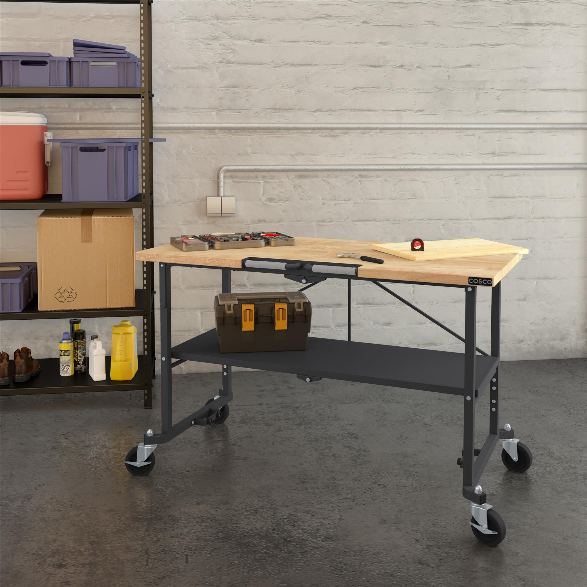 COSCO SmartFold Portable Workbench / Folding Utility Table (Gray Steel Frame) - Image 9