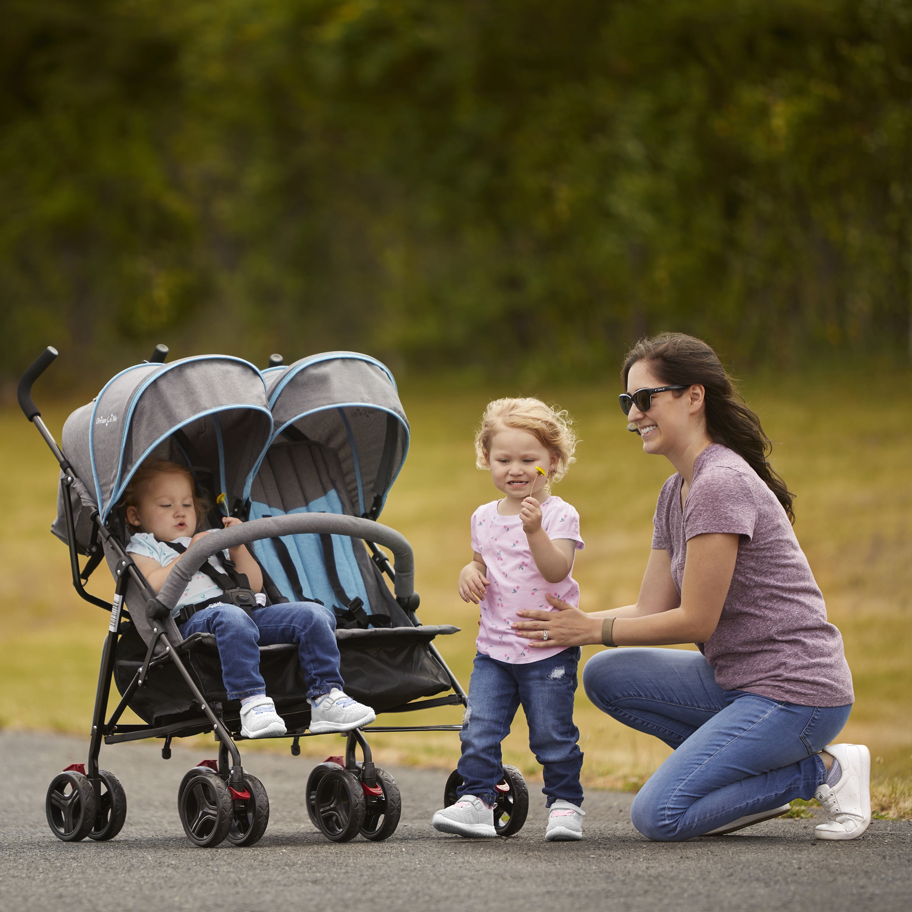 Dream On Me Volgo Twin Umbrella Stroller, Blue and Dark Grey - Image 2