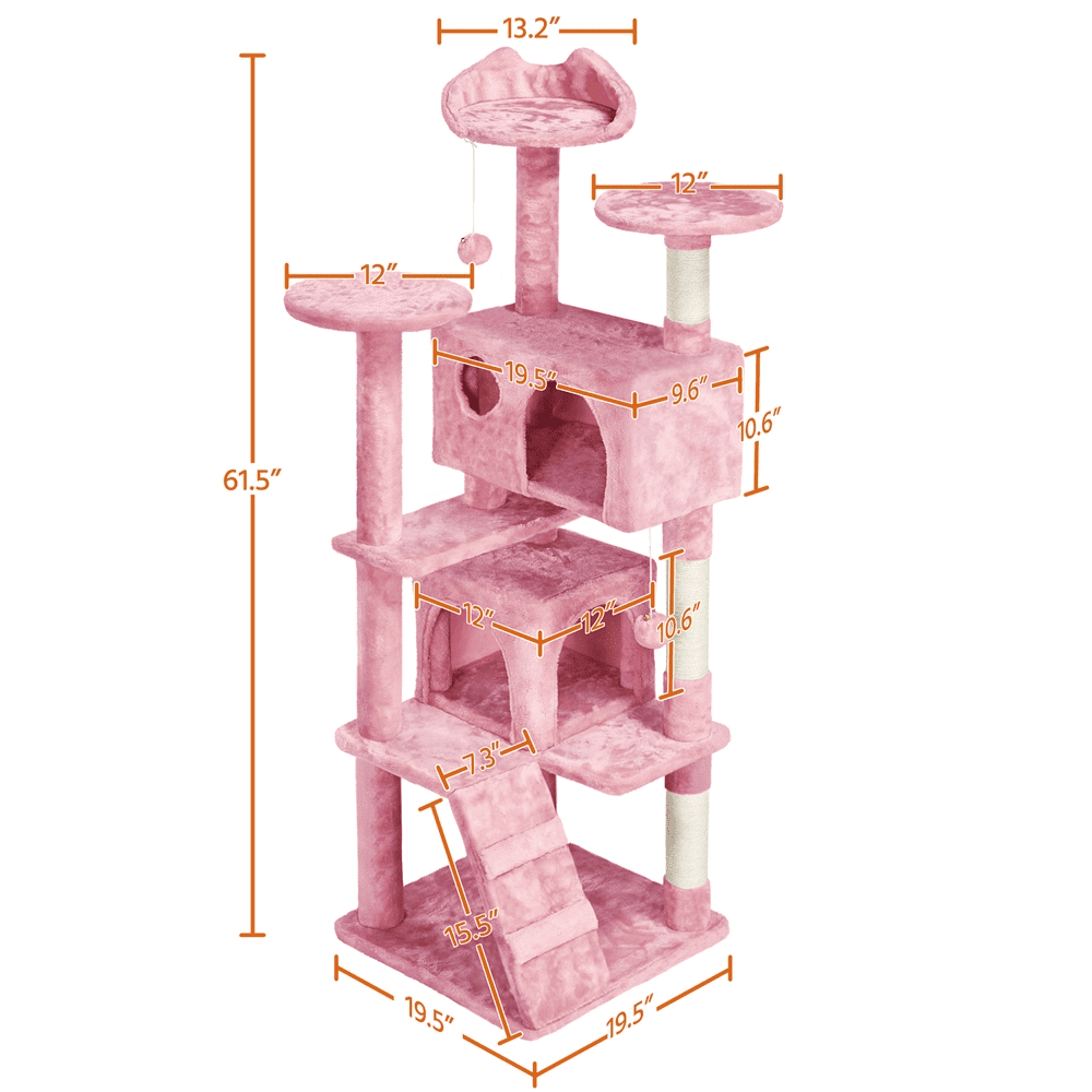 Renwick 62.5'' H Multilevel Cat Tree w/ 2 Condos & 2 Fur Balls & 3 Scratching Posts, Pink - Image 5