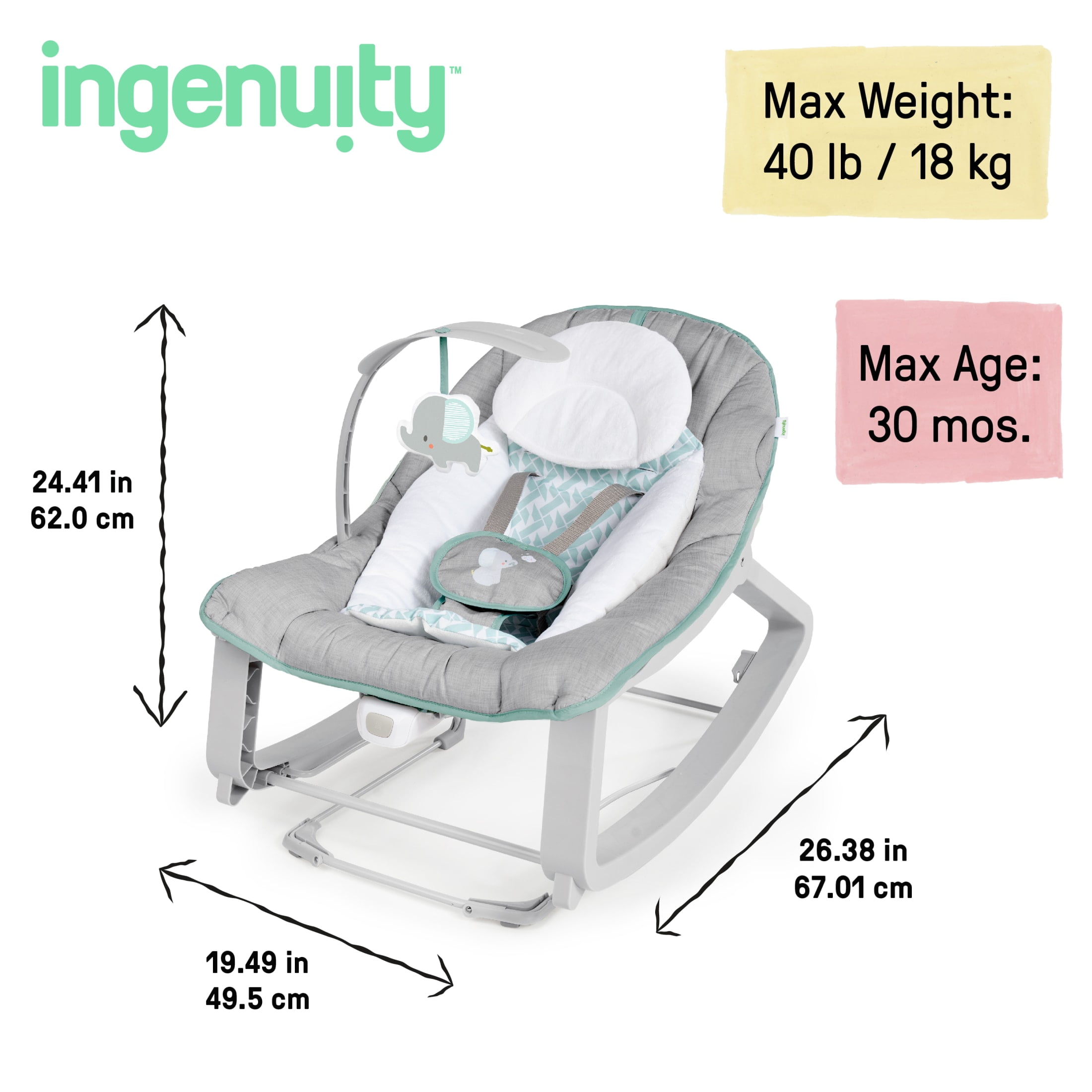 Ingenuity Keep Cozy 3-in-1 Vibrating Infant & Toddler Baby Bouncer and Rocker Chair, Multicolor - Image 3