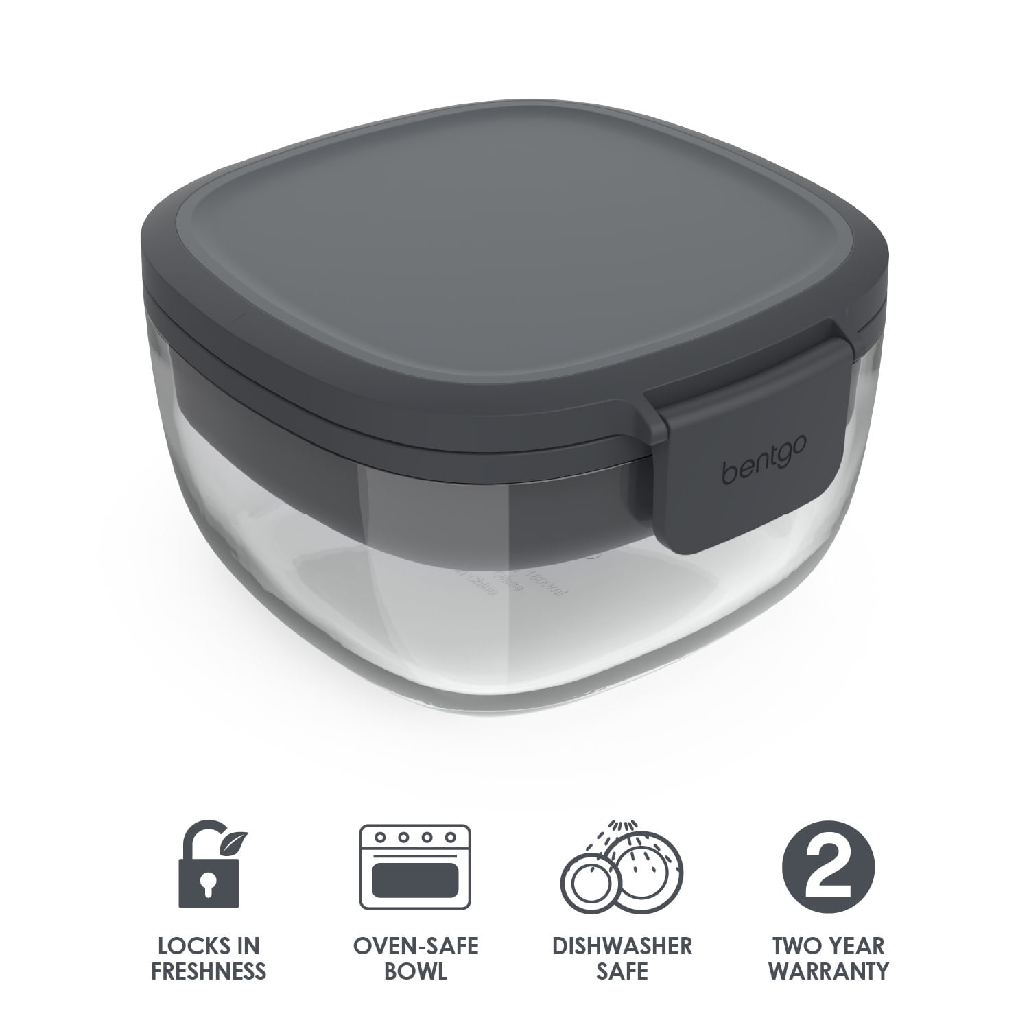 (4 pack) Bentgo Glass All-in-One Salad Container - Large 61-oz Salad Bowl, 4-Compartment Bento-Style Tray for Toppings, 3-oz Sauce Container for Dressings, and Built-In Reusable Fork (Dark Gray) - Image 4