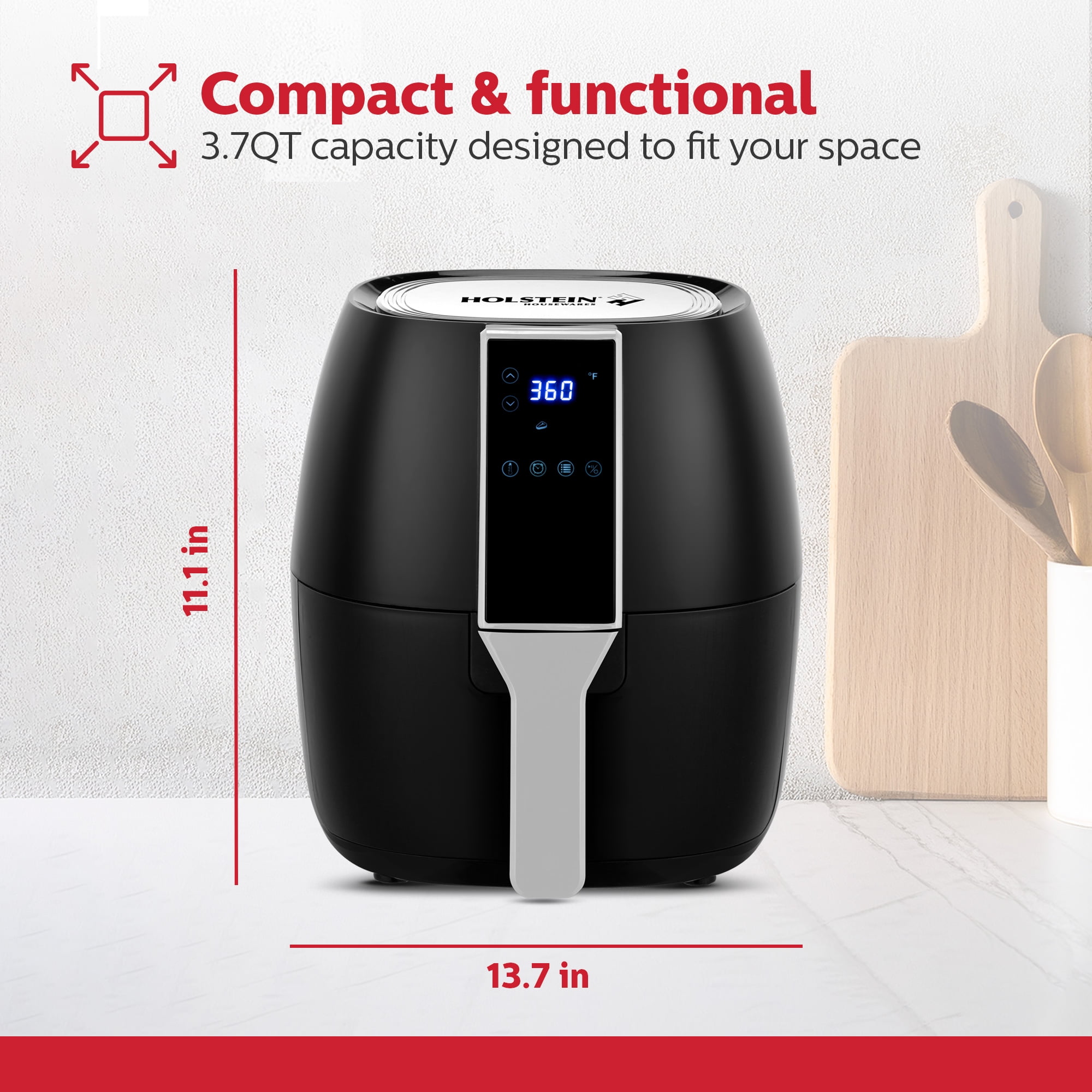 Holstein Housewares - 3.7QT Digital Air Fryer, Black - Convenient and User Friendly with Optimal Control Panel and Seven Cooking Presets - Image 3