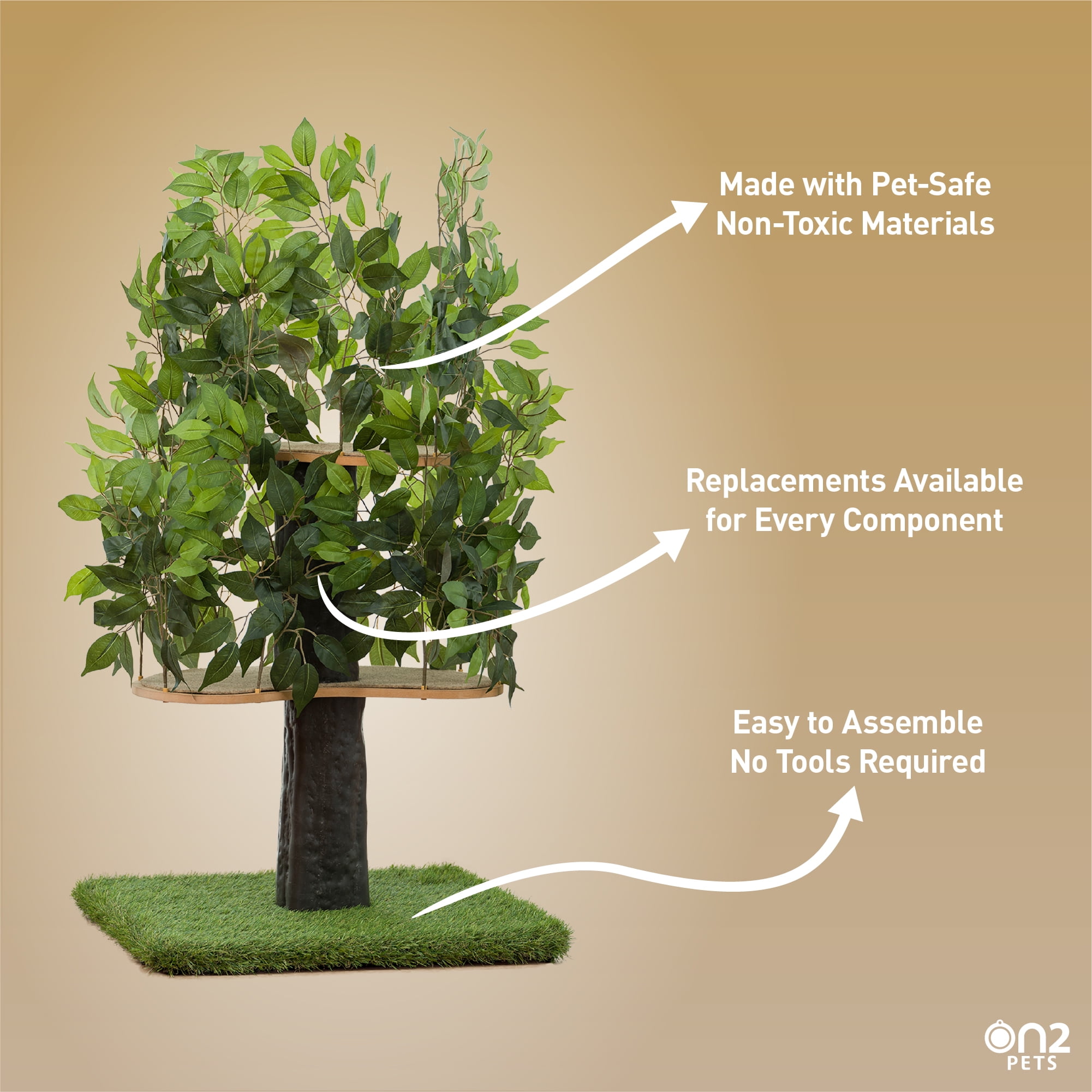 On2 Pets 4ft Interchangeable Leaves Cat Activity Tree, Indoor Cat Tower, Comfy Cat Condo with Scratching Pads, Square Base (Evergreen) - Image 4