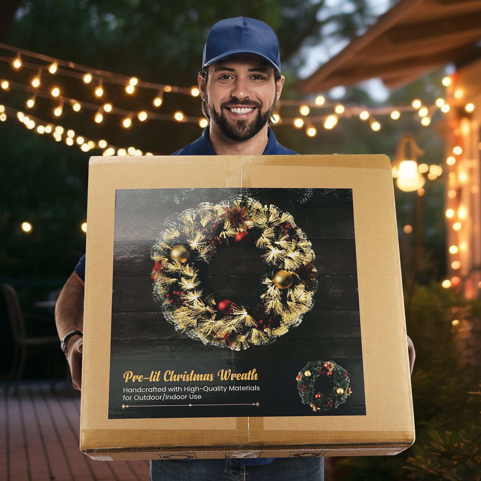 Pre-lit Christmas Wreath Plug in Large Lighted Christmas Wreath 24inch Artificial Christmas Decor Wreath with Lights for Door Window - Image 5