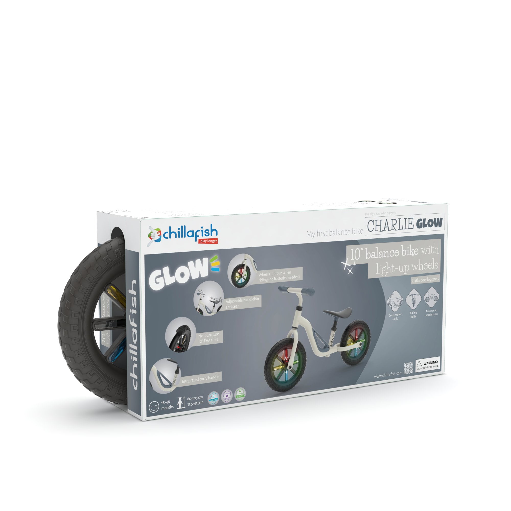 Charlie Glow Lightweight Balance Bike with Carry Handle and Light-up Wheels, Adjustable Seat and Handlebar, and Puncture-Proof 10-inch Tires, Beige - Image 7