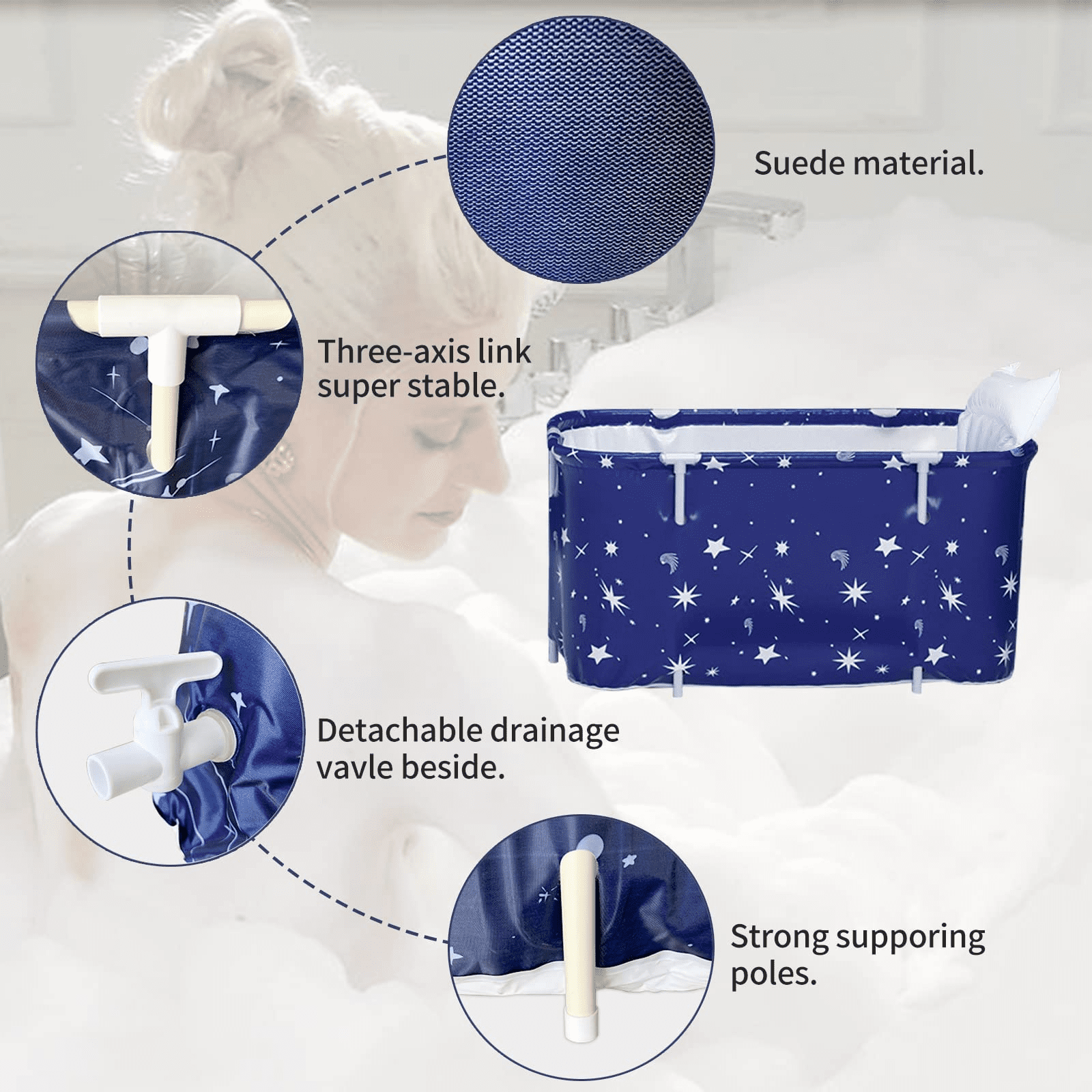 SLLINGLUO 47in Portable Foldable Bathtub for Adult, Family Bathroom Spa Tub, Hot Bath Ice Bath - Image 10