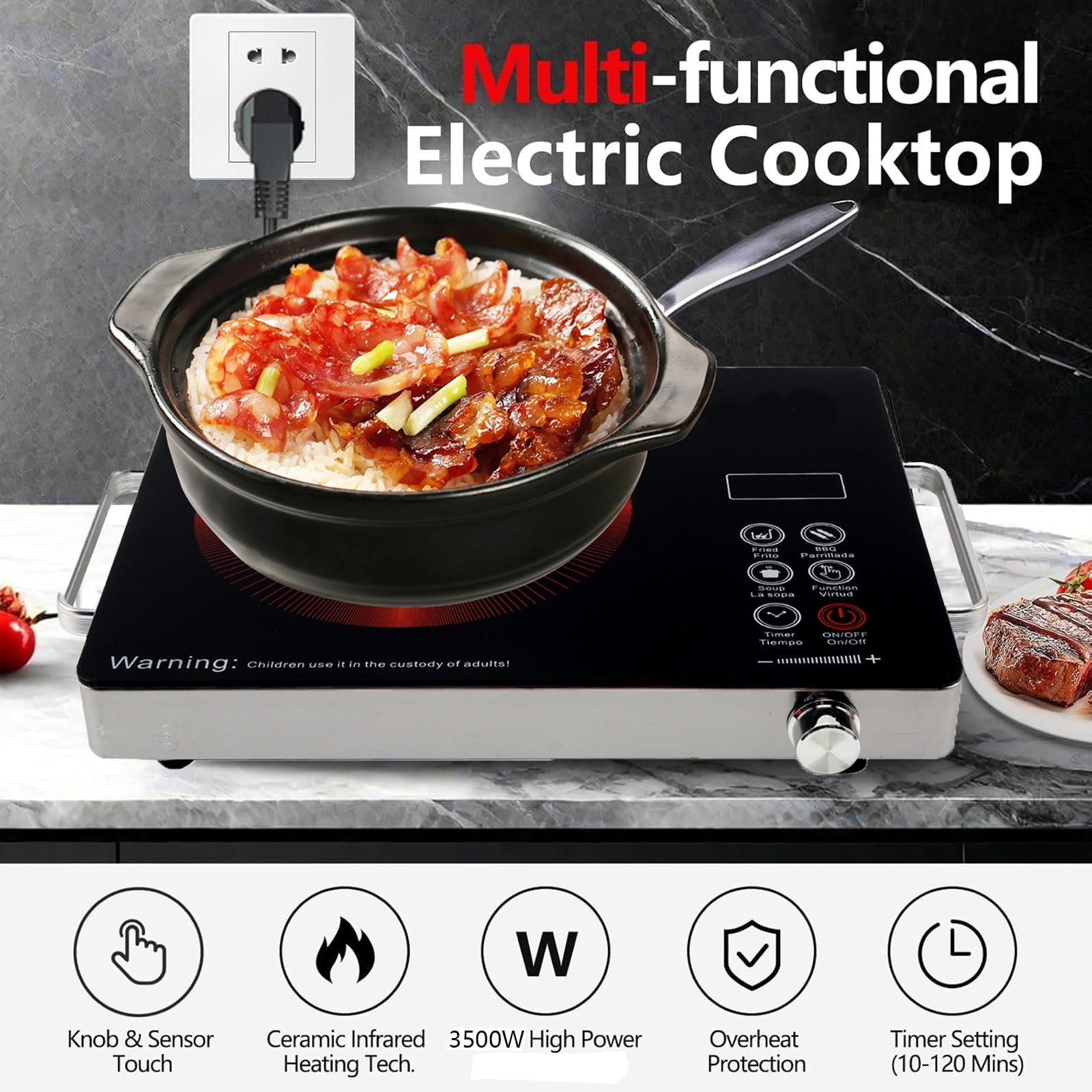 SAVALETOR Electric Cooktop Single Burner,3500W Portable Cooktop Countertop Waterproof,Multifunction Electric Induction Hot Plate Cooker with Touch Control Panel 4 Hours Timer(110V) - Image 8