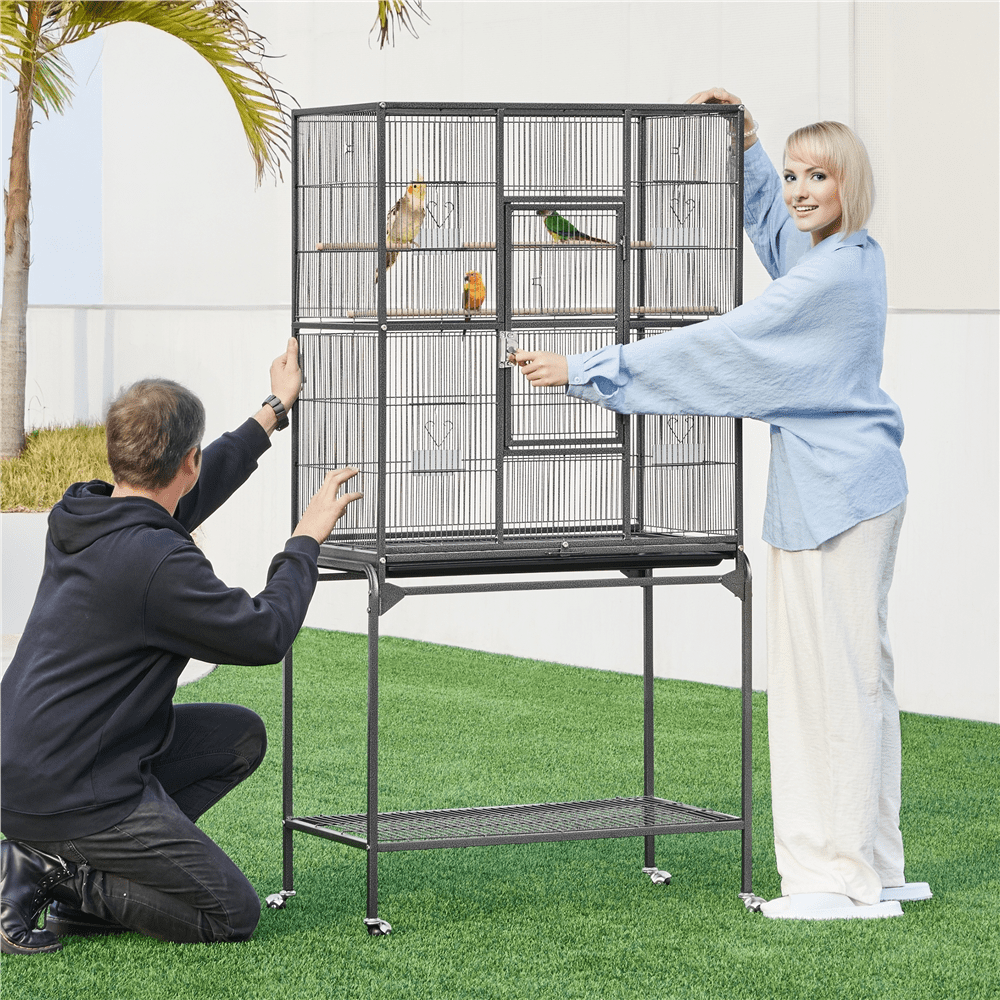 Renwick 63'' Large Rolling Metal Parrot Cage with Detachable Stand, Black - Image 10
