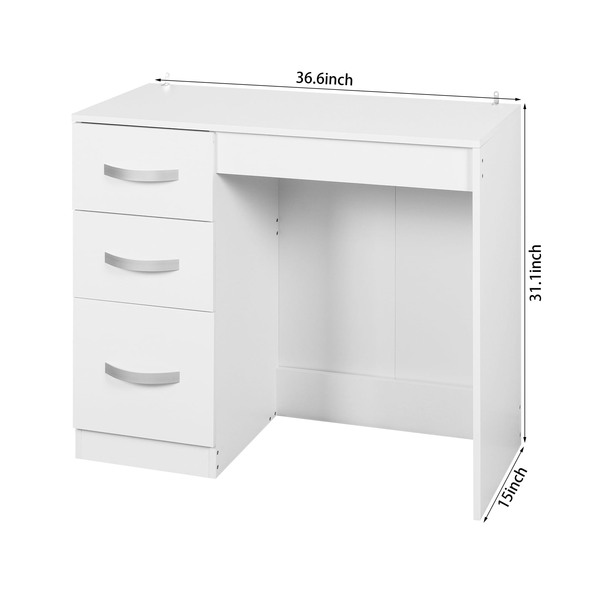 White Writing Desk with 3 Drawers,Wooden Vanity Table,Computer Desk,Home Office Desk Study Desk for Small Spaces - Image 2