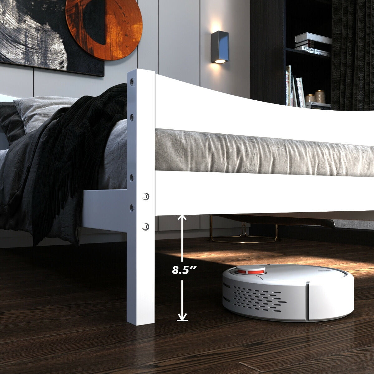 Gymax Twin Size Platform Bed Frame Foundation w/Headboard &Wood Slat Support White - Image 2