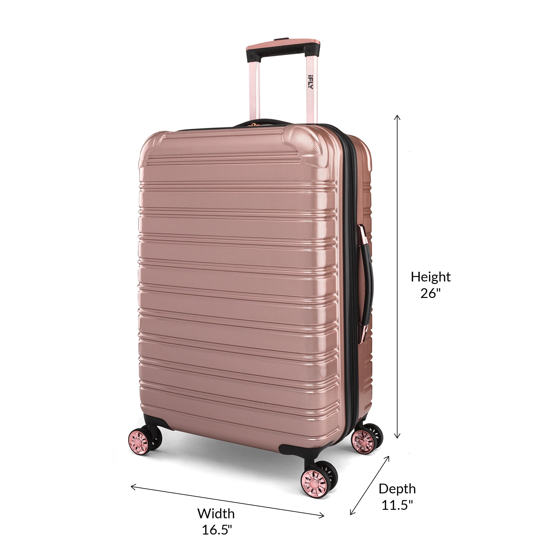iFLY Hardside Luggage Fibertech 3 Piece Set, 20" Carry-on, 24" Checked Luggage and 28" Checked Luggage, Rose Gold - Image 3