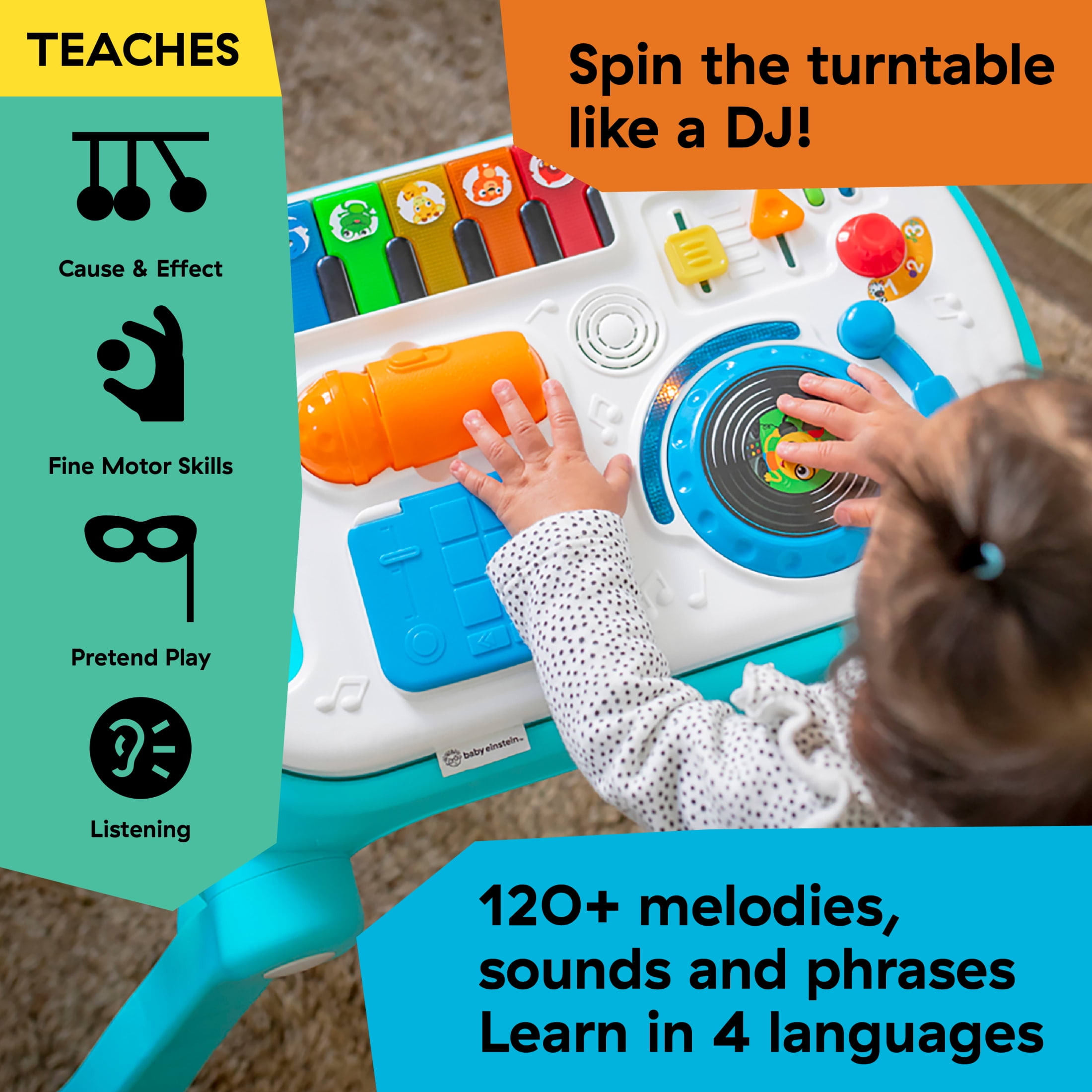 Baby Einstein Musical Mix ‘N Roll 4-in-1 Push Walker, Activity Center, Toddler Table and Floor Toy for 6 Months+ Unisex - Image 4