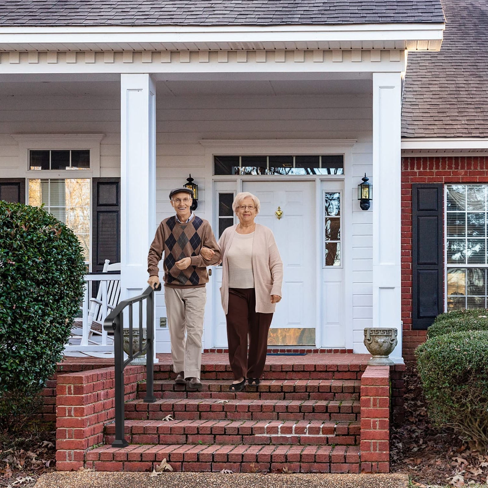 tonchean Iron Handrail for Stairs Fits 2 or 3 Steps, 39"L x 40"H Outdoor Stair Railing, Black - Image 2