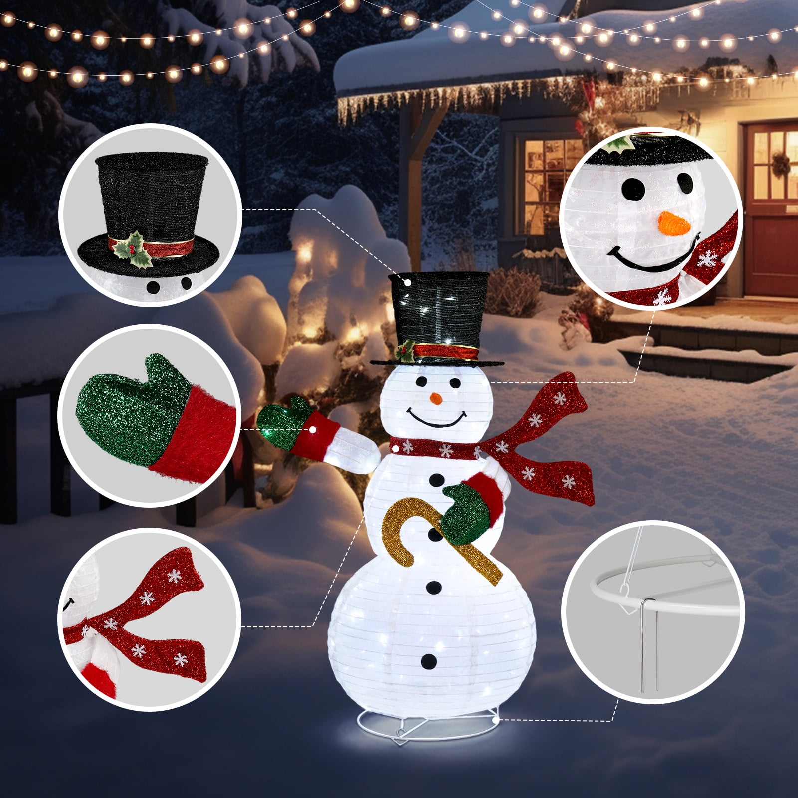 Ktaxon 4ft Lighted Pop-Up Snowman Christmas Snowman for Christmas Outdoor Decoration with Top Hat - Image 5