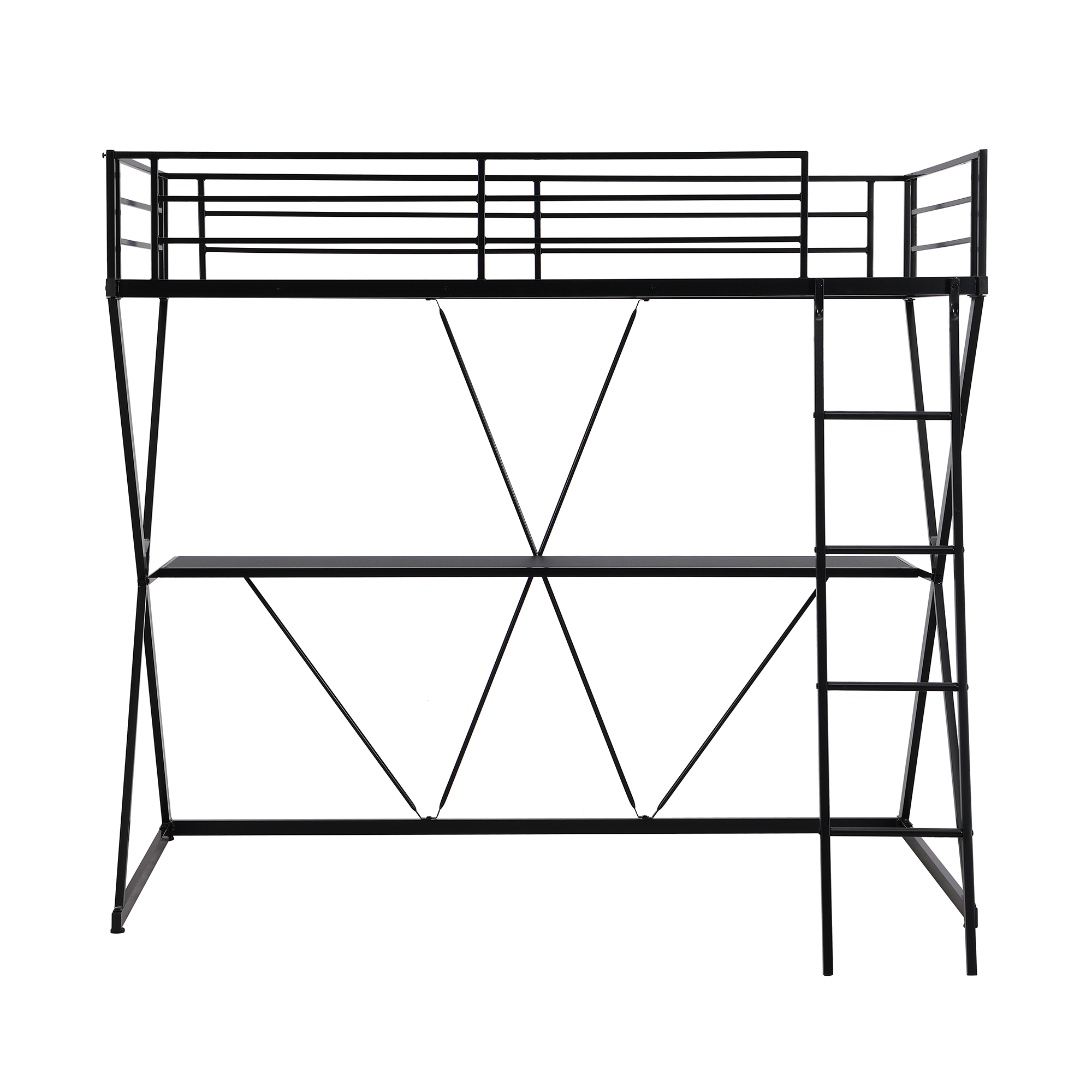 EUROCO Steel Twin Loft Bed with Desk and Ladder, X-Shaped Frame for Kids Teens, Black - Image 2