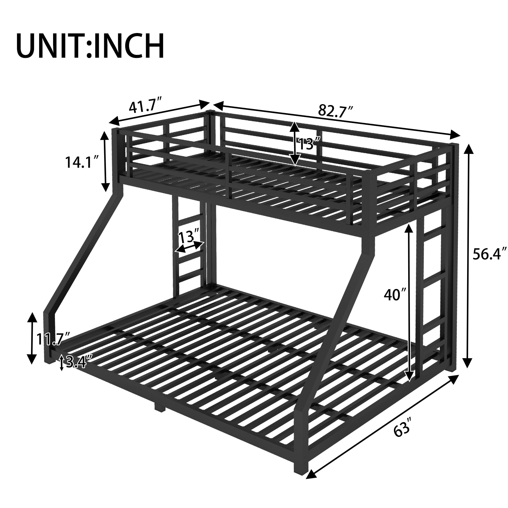 Aukfa Twin XL over Queen Metal Bunk Bed for Kids and Teens, Double Ladders, Heavy Duty, Black - Image 2