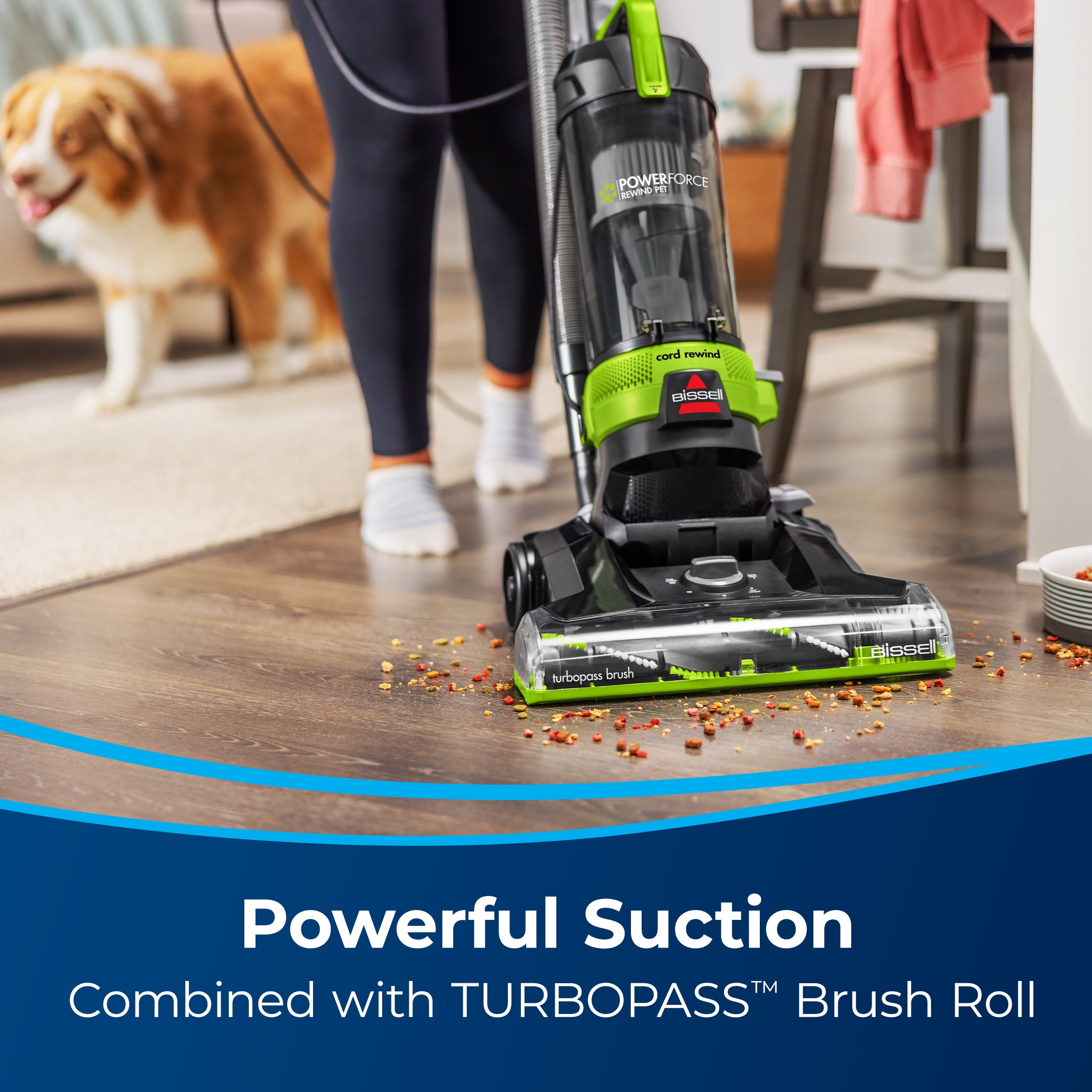 BISSELL PowerForce Helix Turbo Rewind Pet, Upright Vacuum, Pet Friendly, Automatic Cord Rewind, Powerful Pet Hair Pickup, Extra-Wide Cleaning Path, 3333, Black & Green - Image 7
