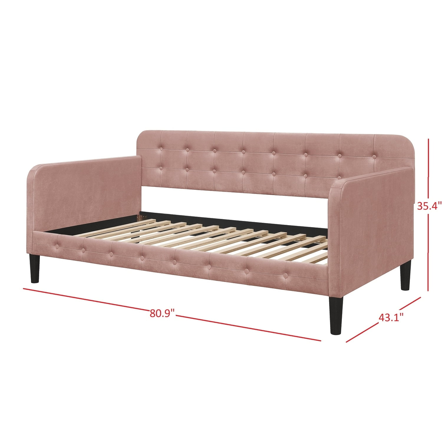 Home Design Chloe Twin Daybed with Velvet Upholstery, Button-Tufted Back, Stylish Versatile Seating and Sleeping Solution for Bedroom or Living Room, Pink - Image 3