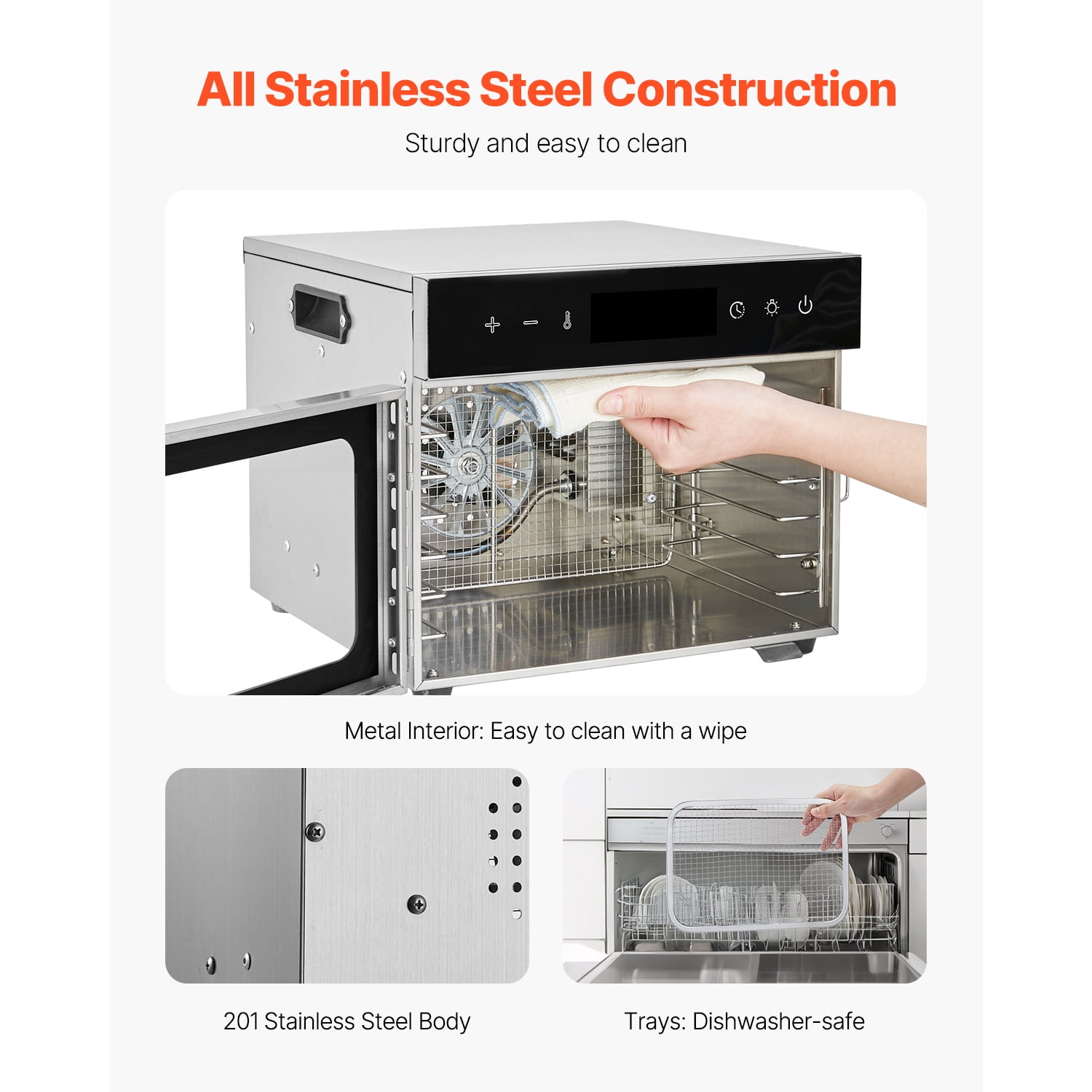 VEVOR 6 Trays Food Dehydrator Machine Stainless Steel 400W Jerky Fruit Drying Stainless Steel - Image 4