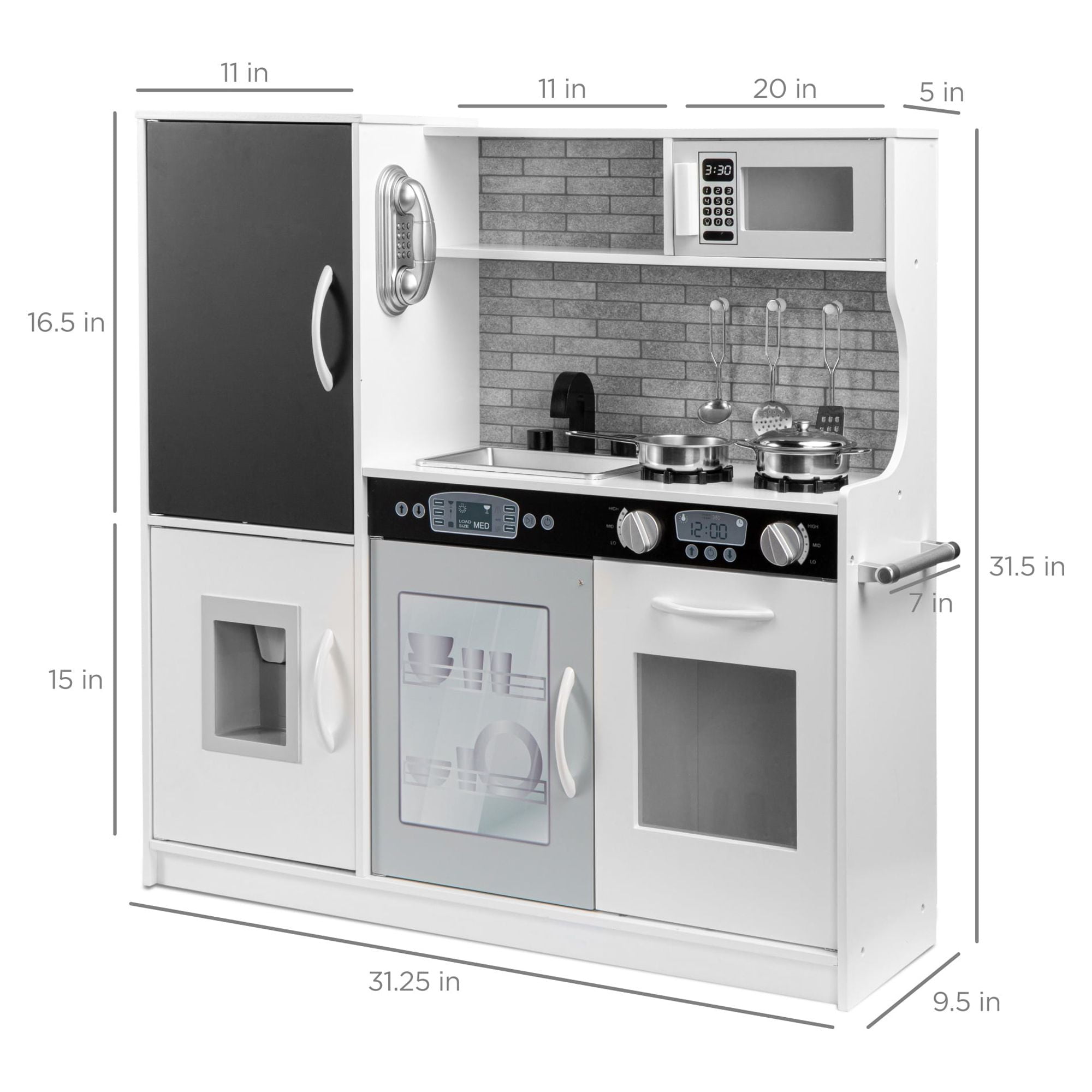 Best Choice Products Pretend Play Kitchen Wooden Toy Set for Kids w/ Telephone, Utensils, Oven, Microwave - White - Image 5